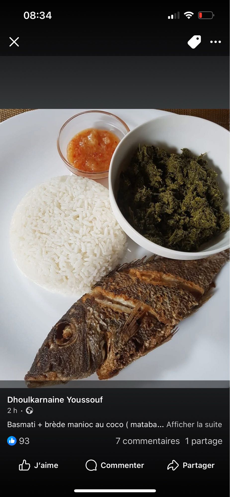 Riz, poisson, brèdes coco