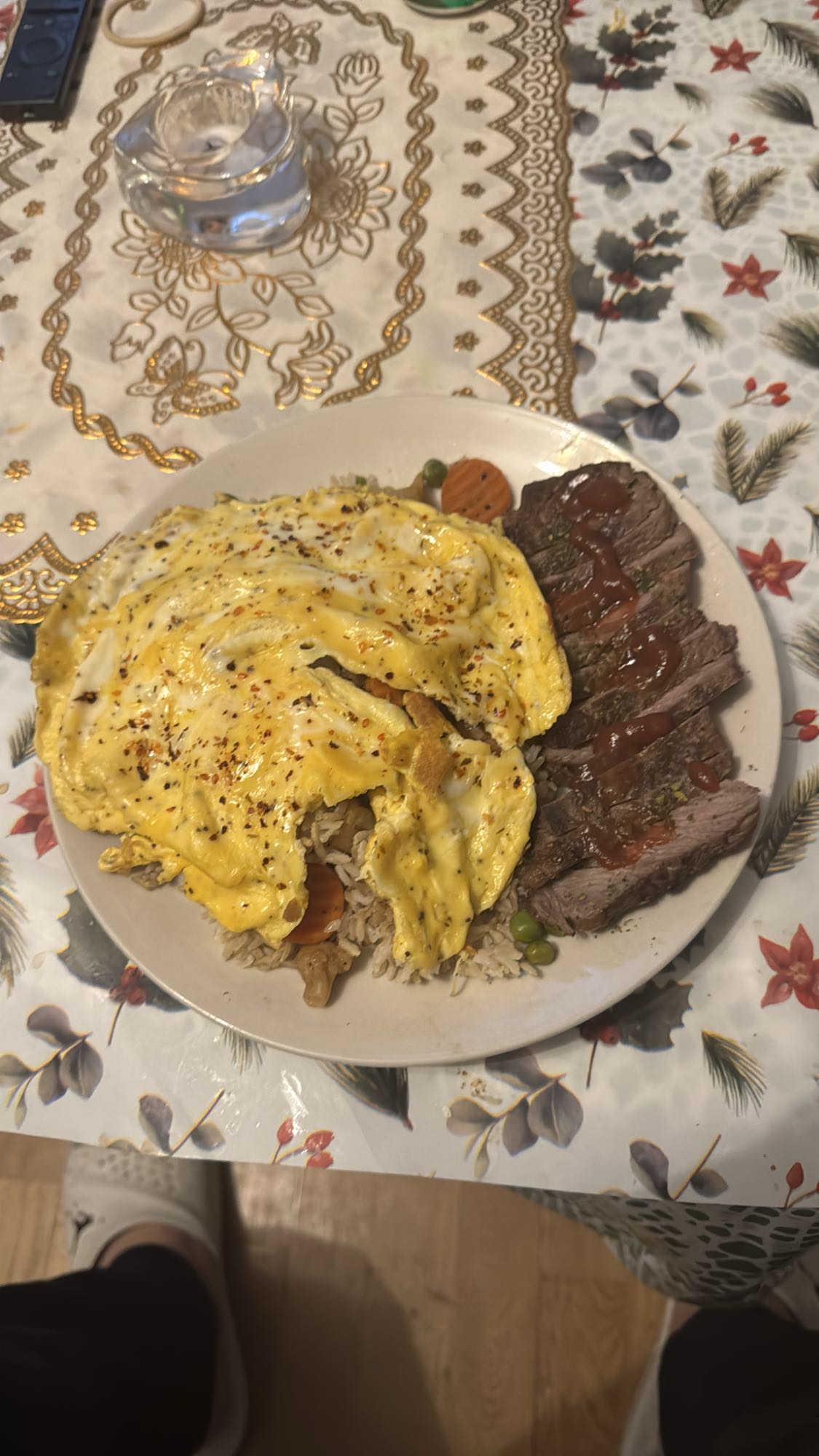 Biff med ris och ägg