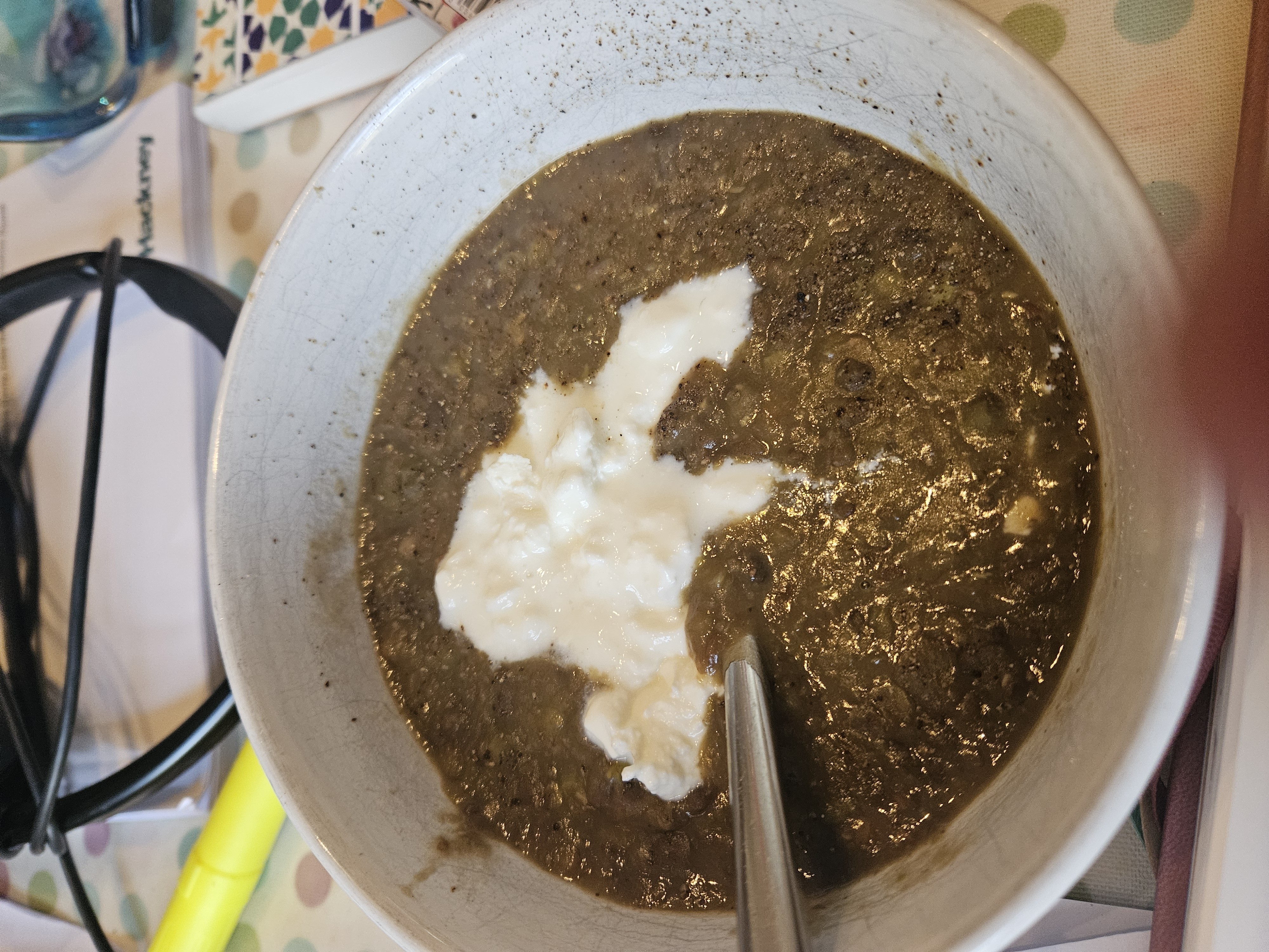 Pea Lentil Soup with Cottage Cheese and Chia Seeds