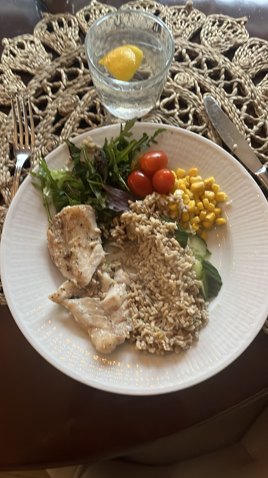 Kyckling med ris och sallad