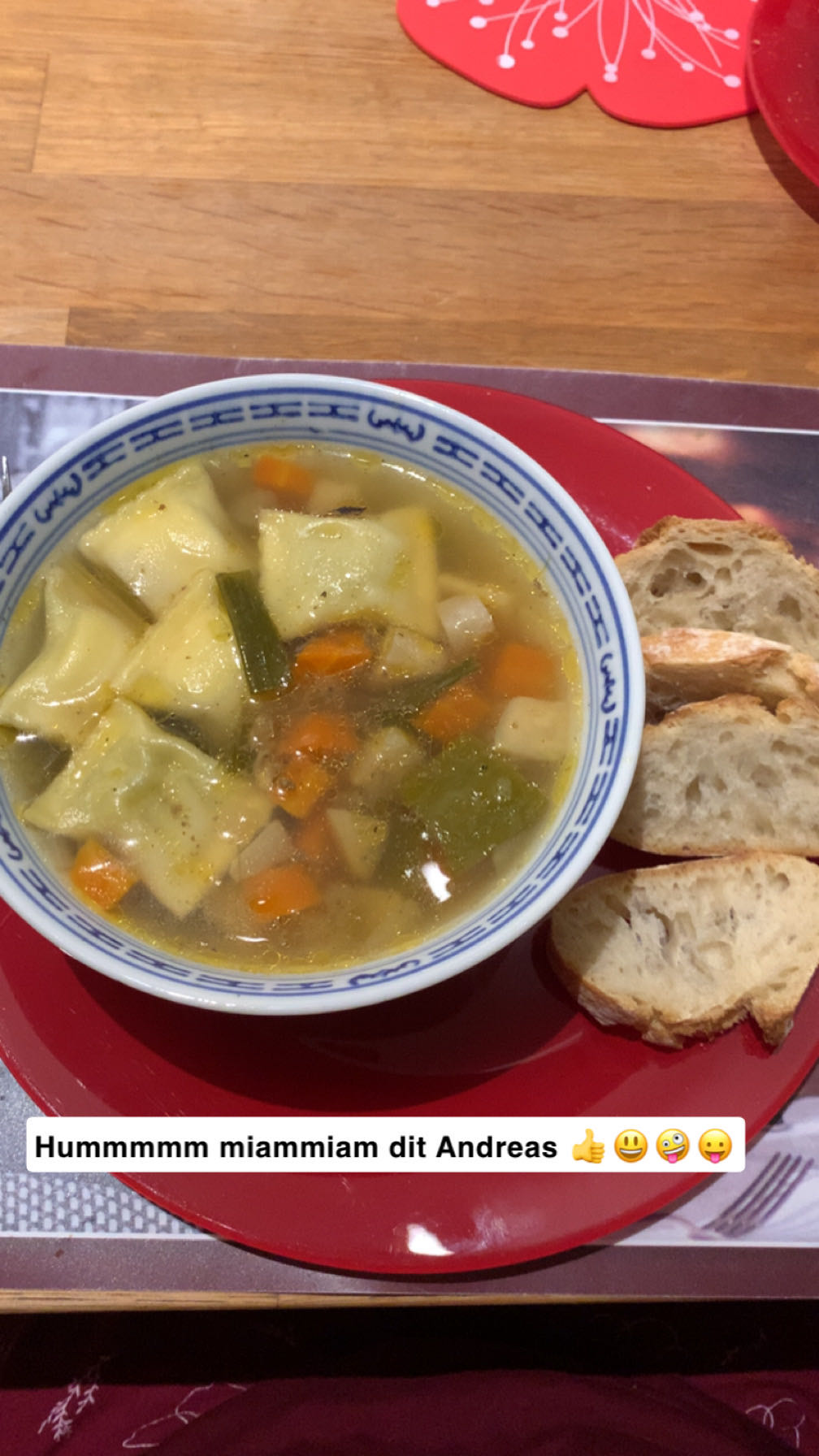 Soupe raviolis légumes
