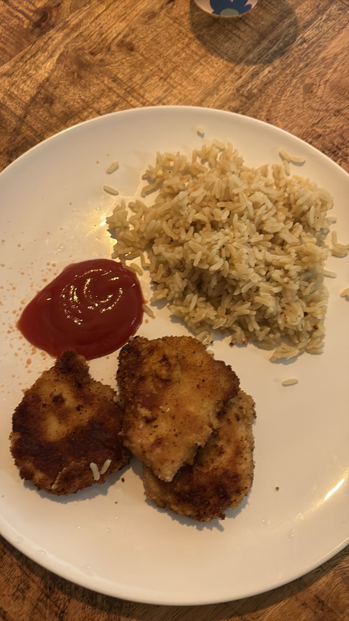 Rijst met kip en ketchup