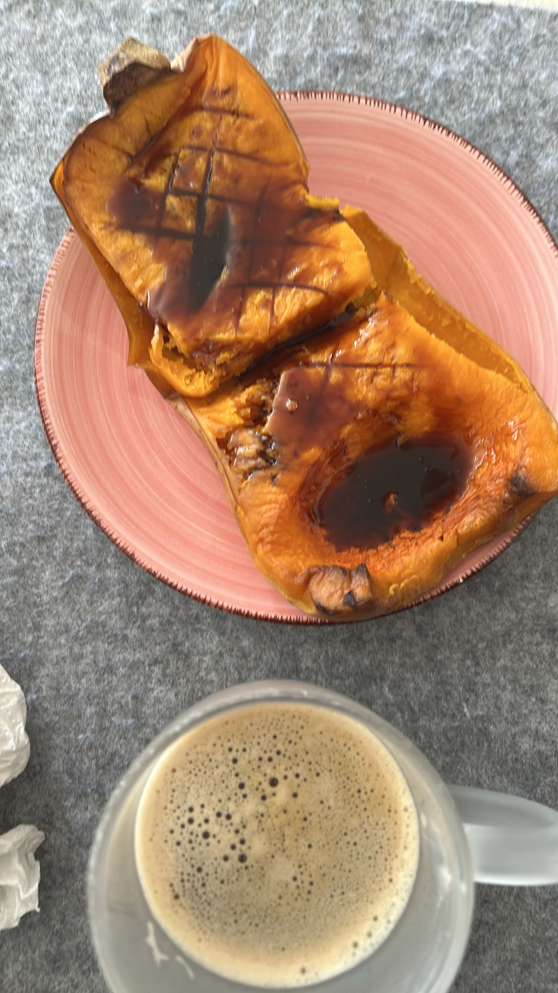 calabaza asada y café