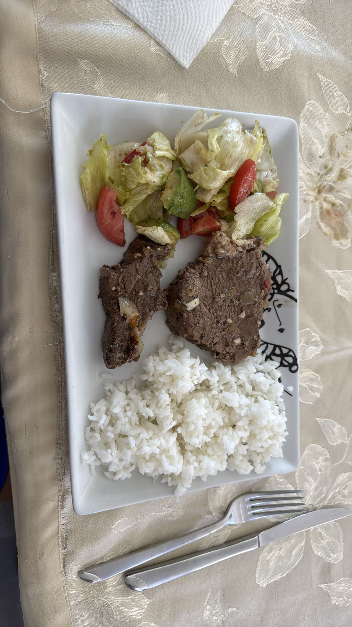 carne con arroz y ensalada