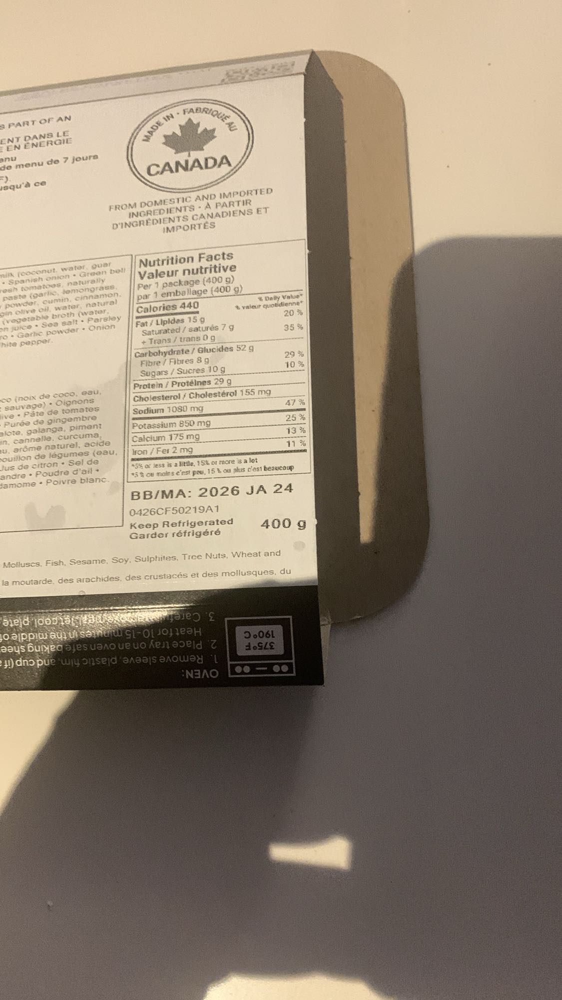 repas préparé canadien