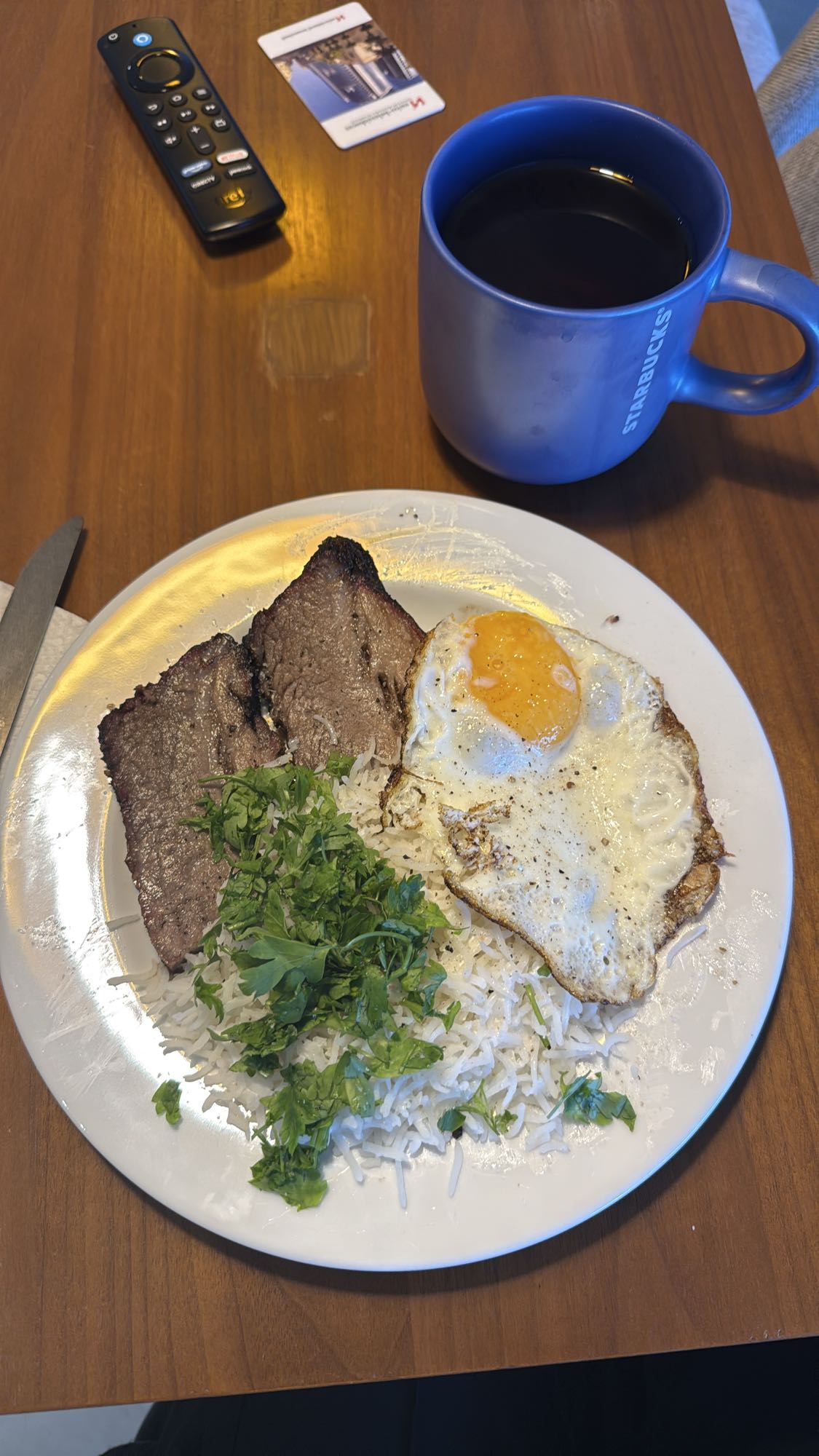 Beef, Egg, Rice Plate