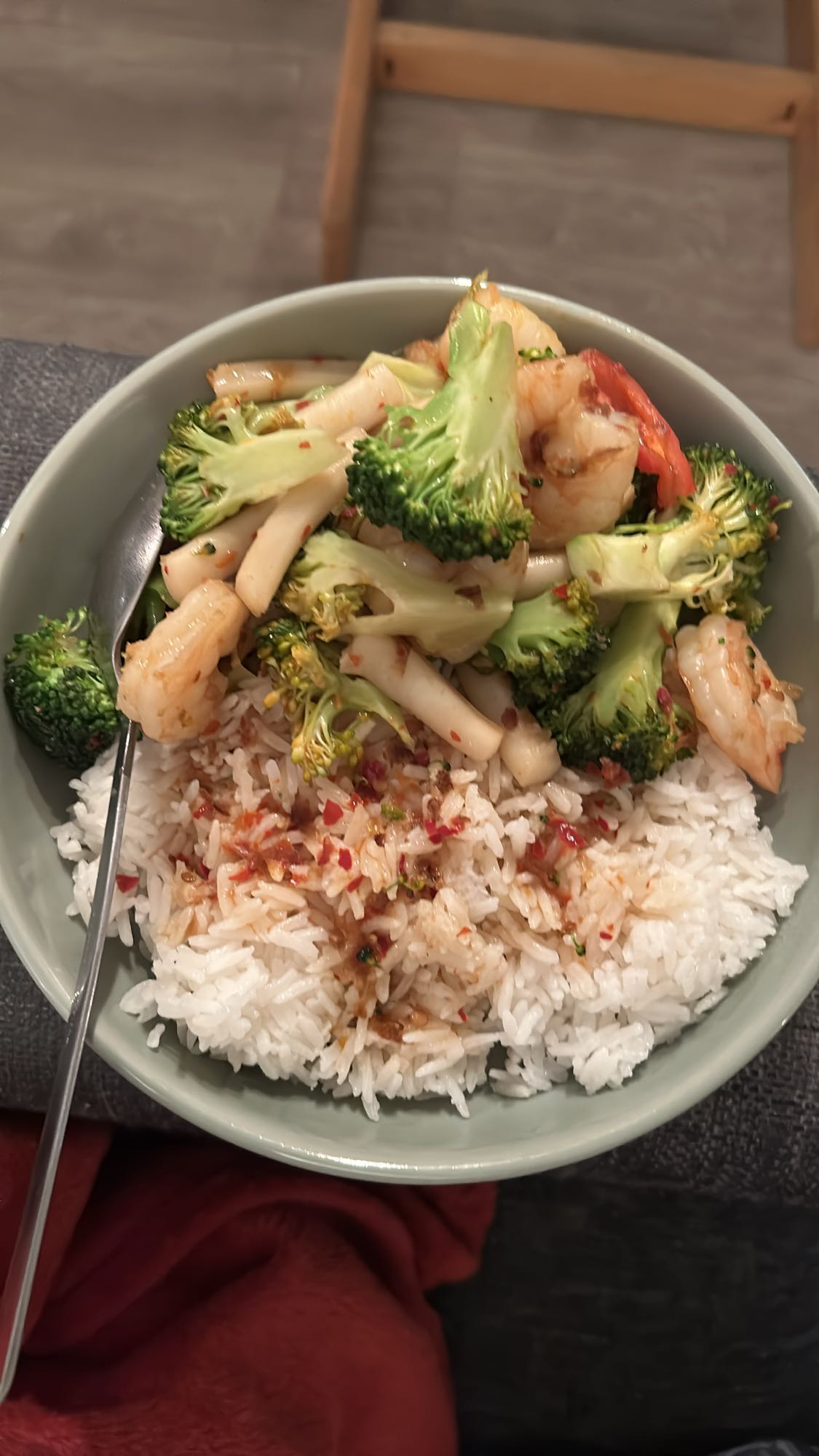 Reker med ris og brokkoli