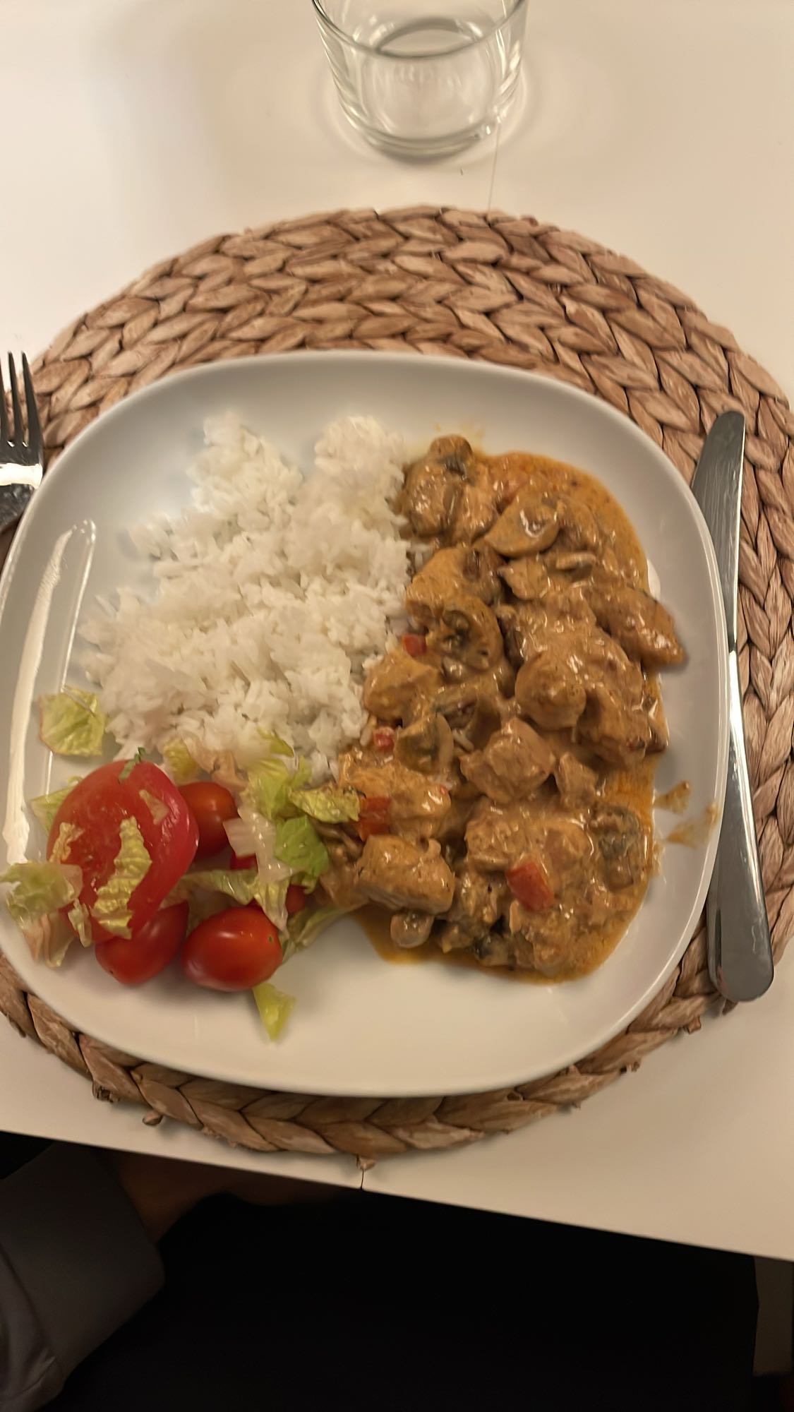 Kycklinggryta med ris och sallad