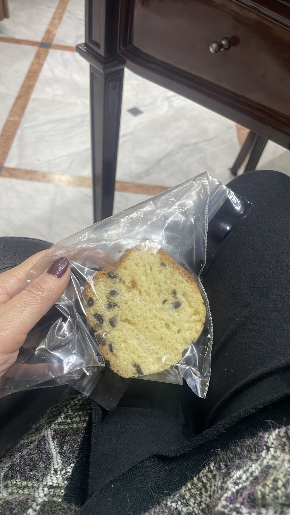 Chocolate chip cake slice