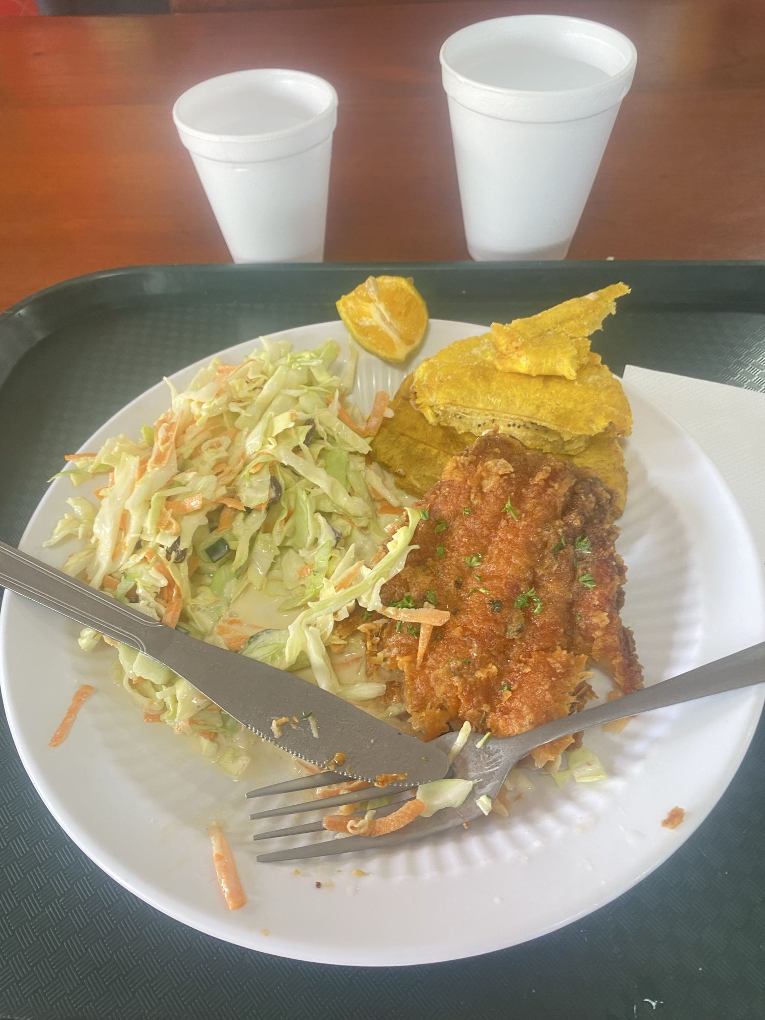 Pescado con tostones y ensalada