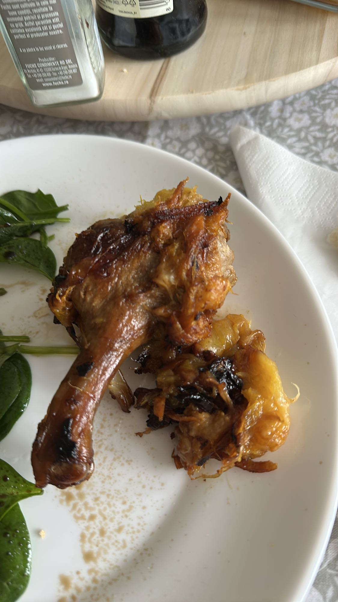 Roast duck with greens