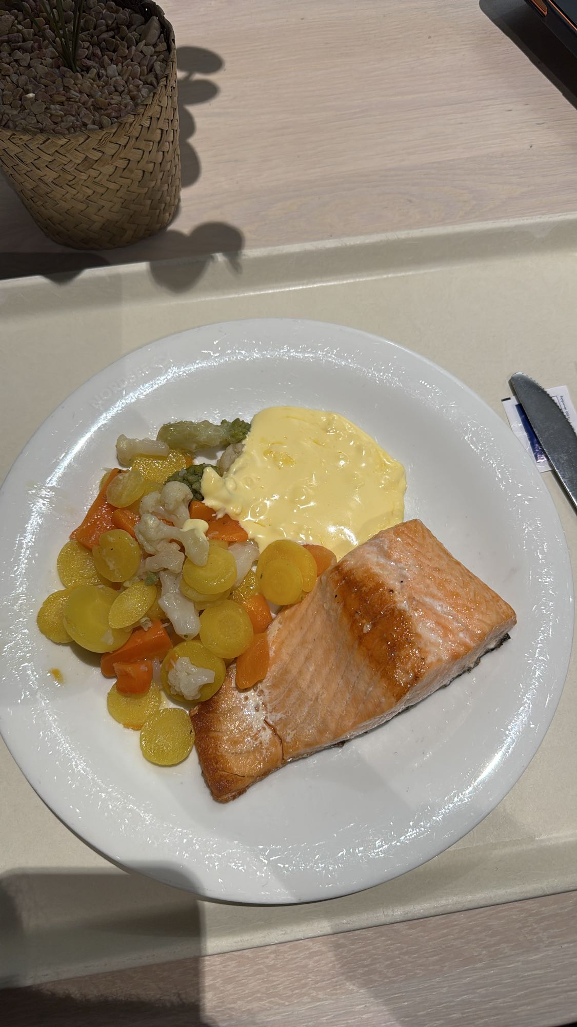 Saumon, légumes, sauce