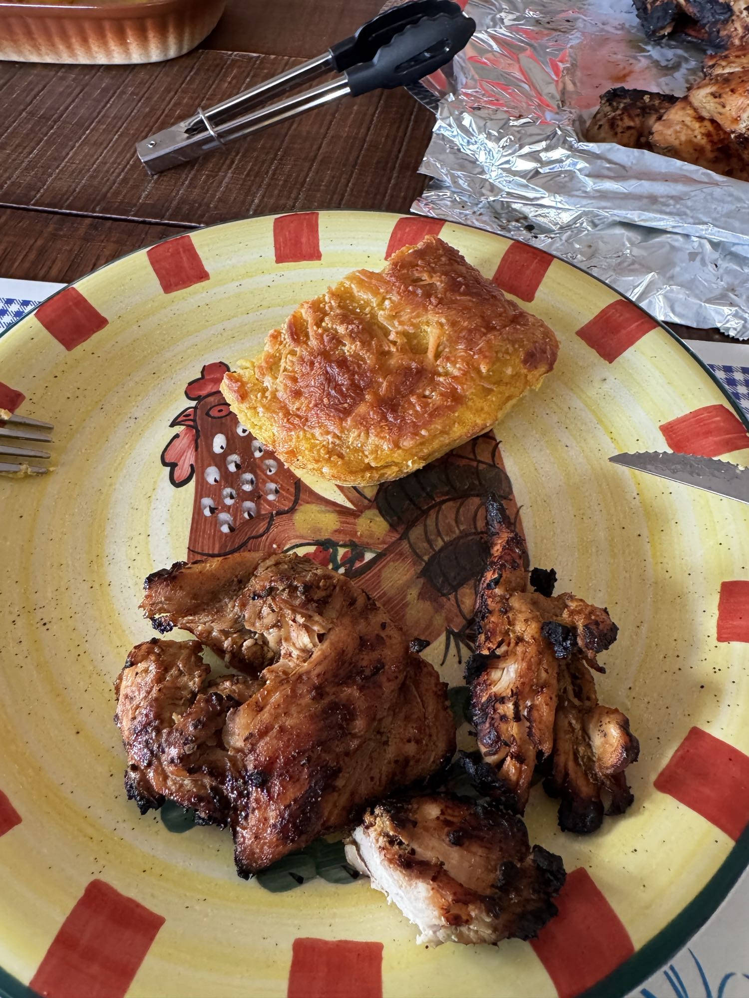 Pollo asado y pastel
