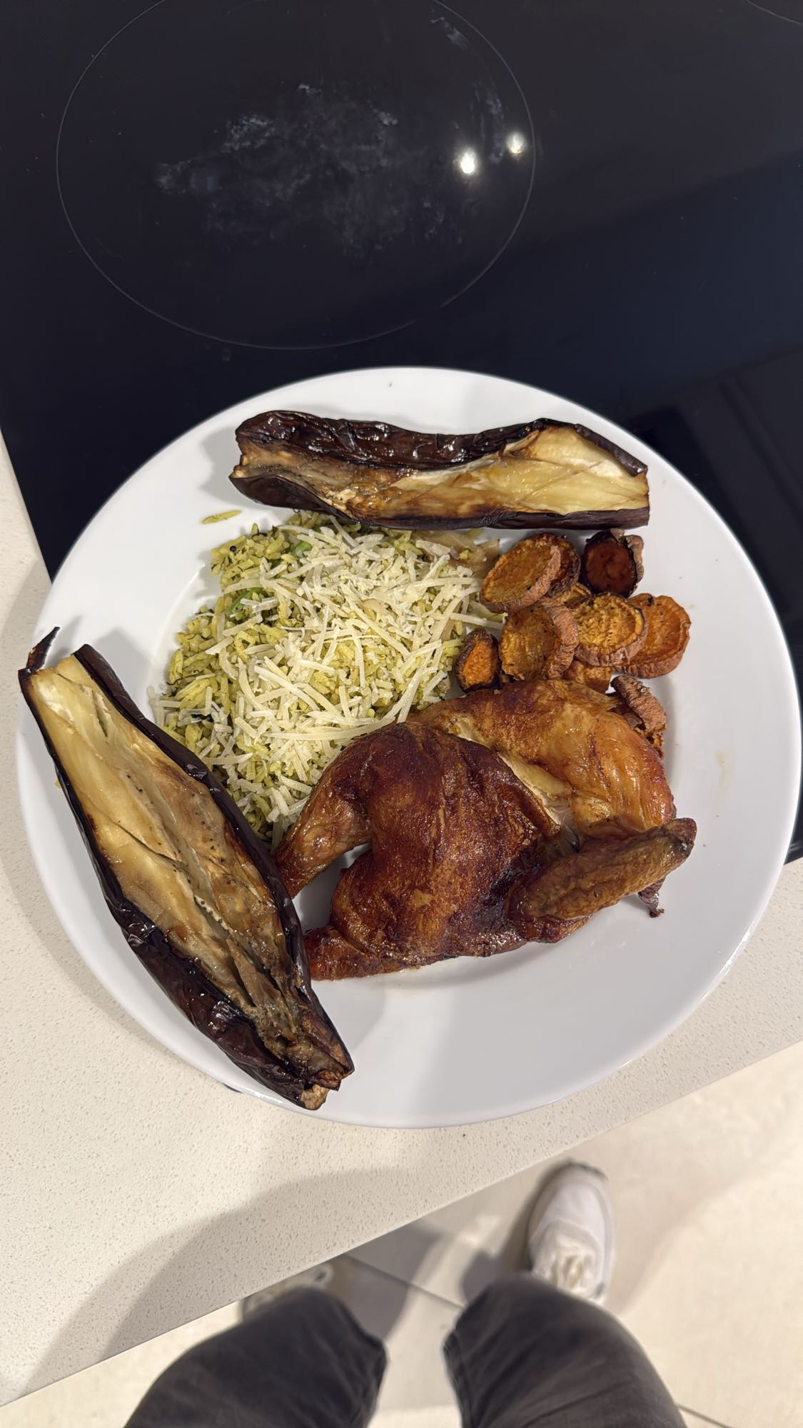 Chicken, rice, veg plate