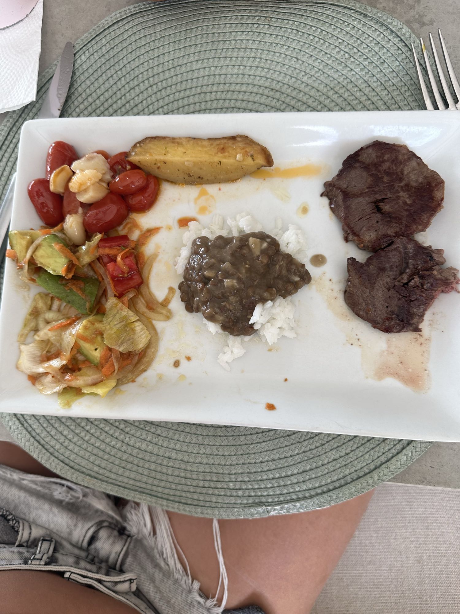 Carne con arroz y ensalada