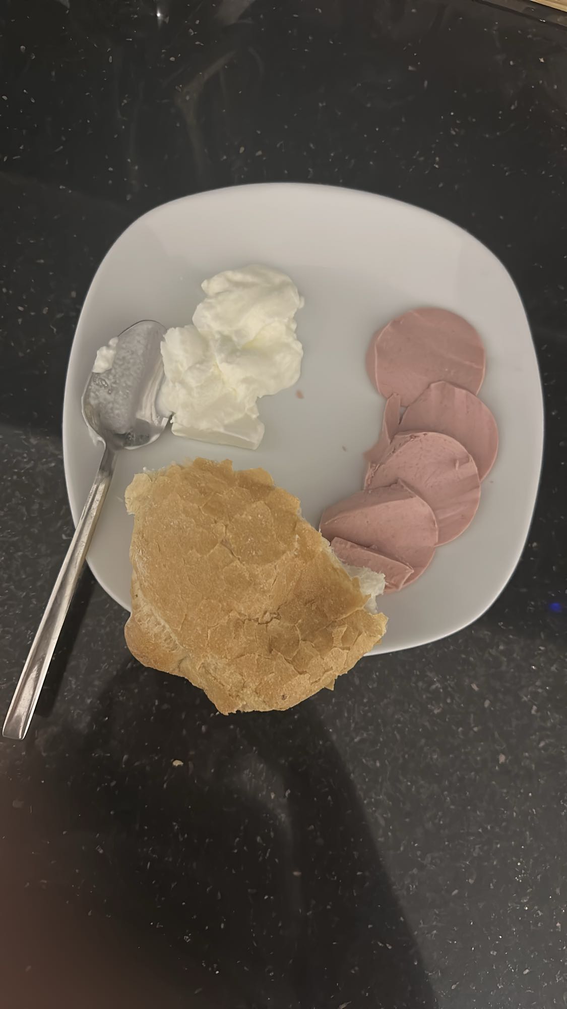 Bread, yogurt, bologna