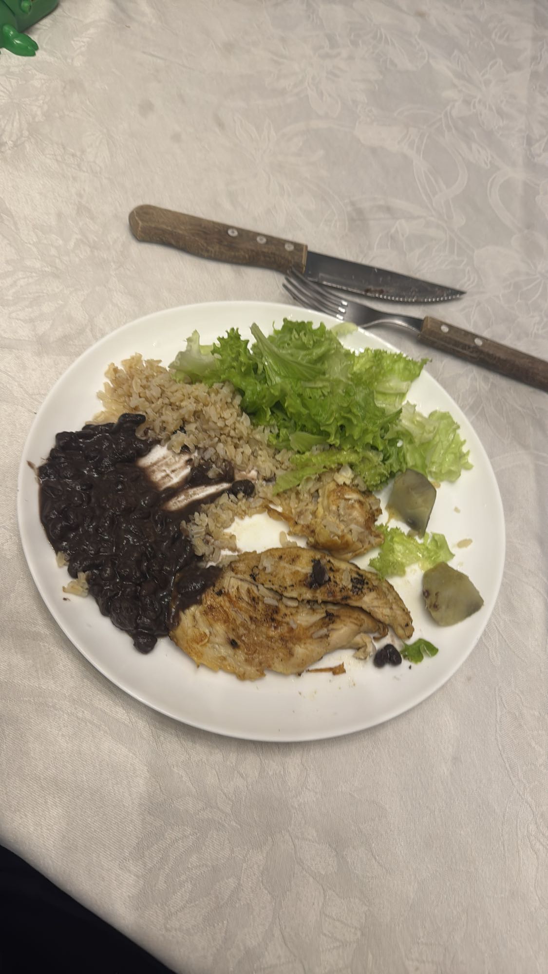 Frango com arroz e feijão