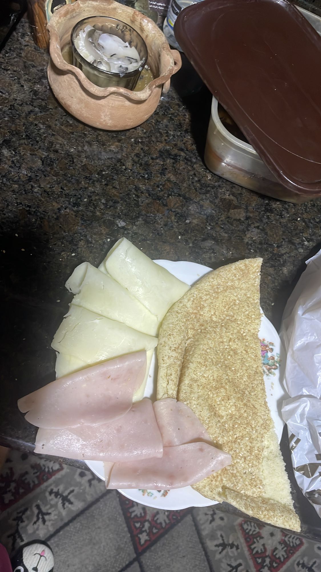 Cheese, ham, and flatbread plate