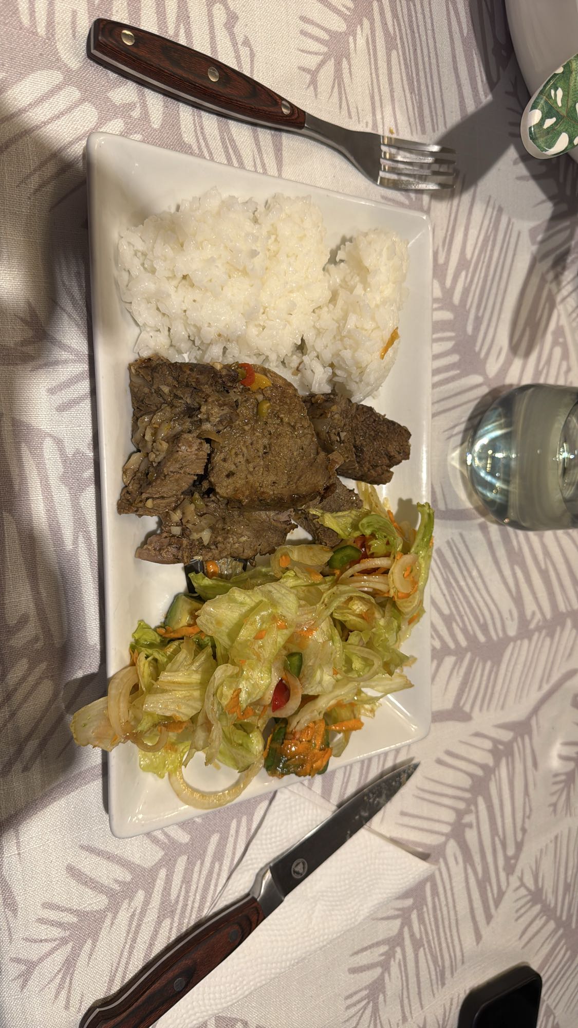 Carne con arroz y ensalada