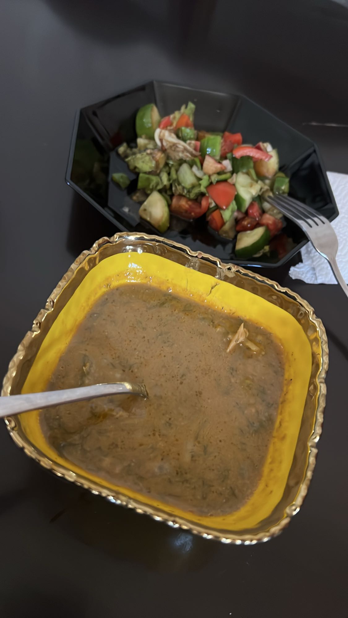 Herb soup and salad