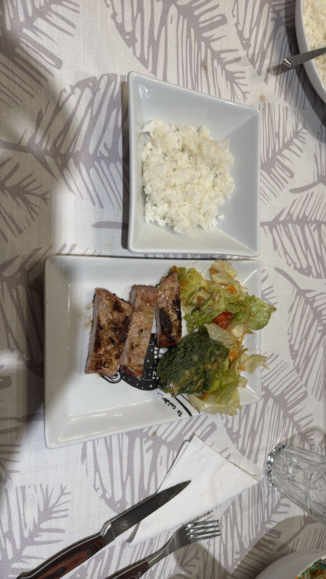 Carne con arroz y ensalada