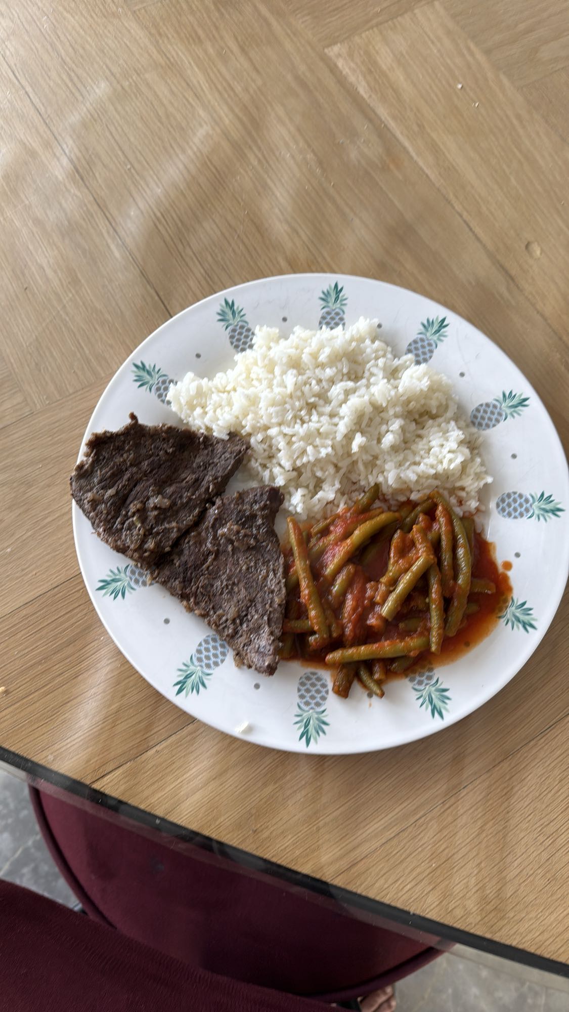 Rice, beef, green beans
