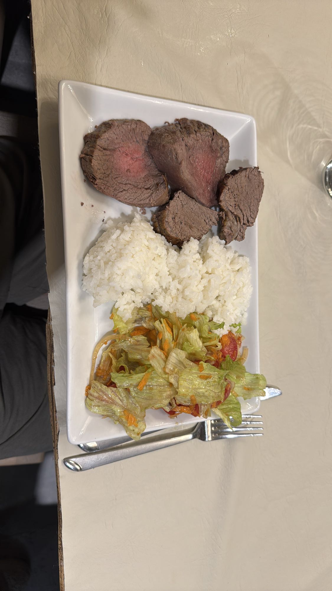 Carne con arroz y ensalada