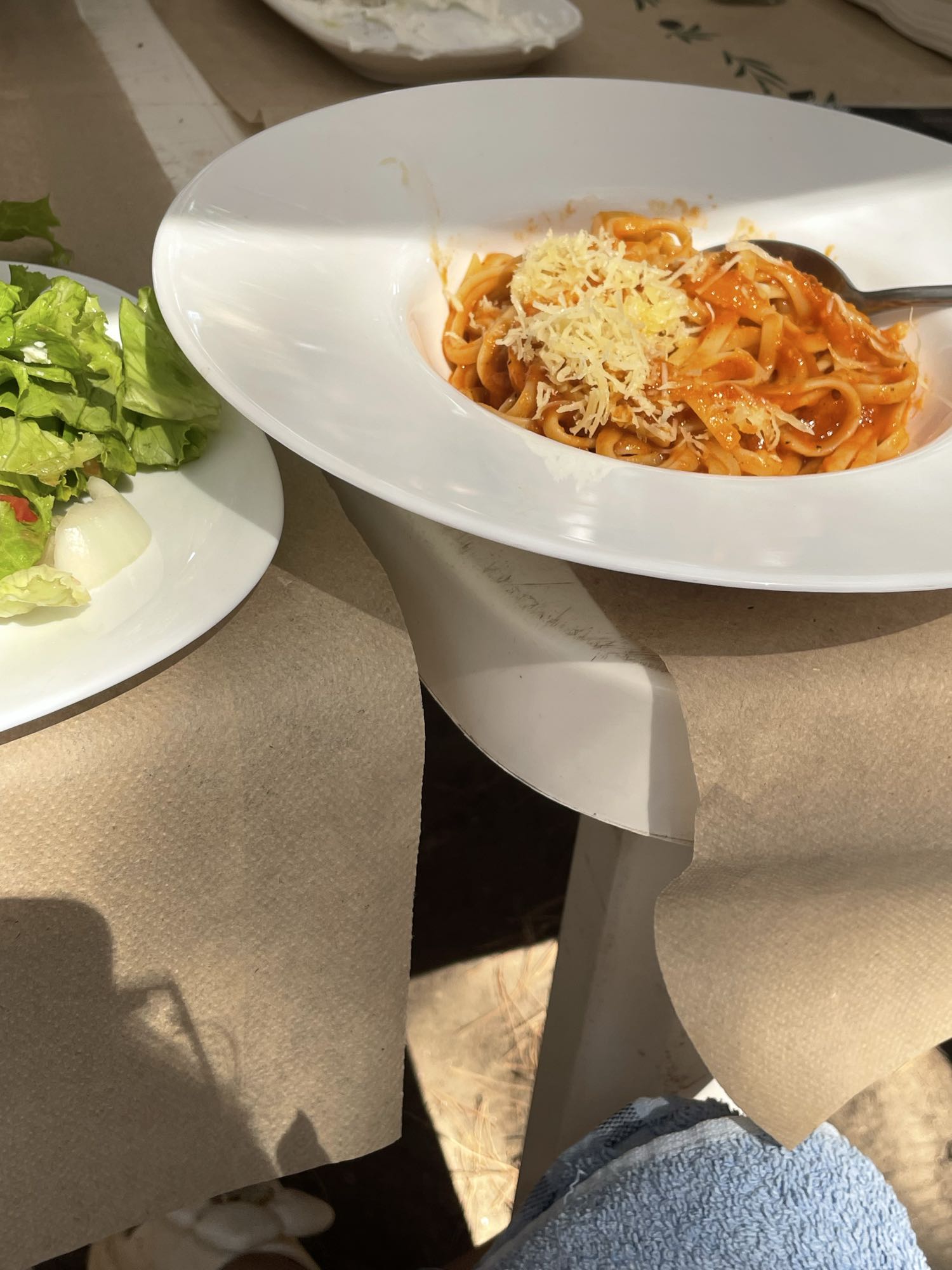 Pasta with salad