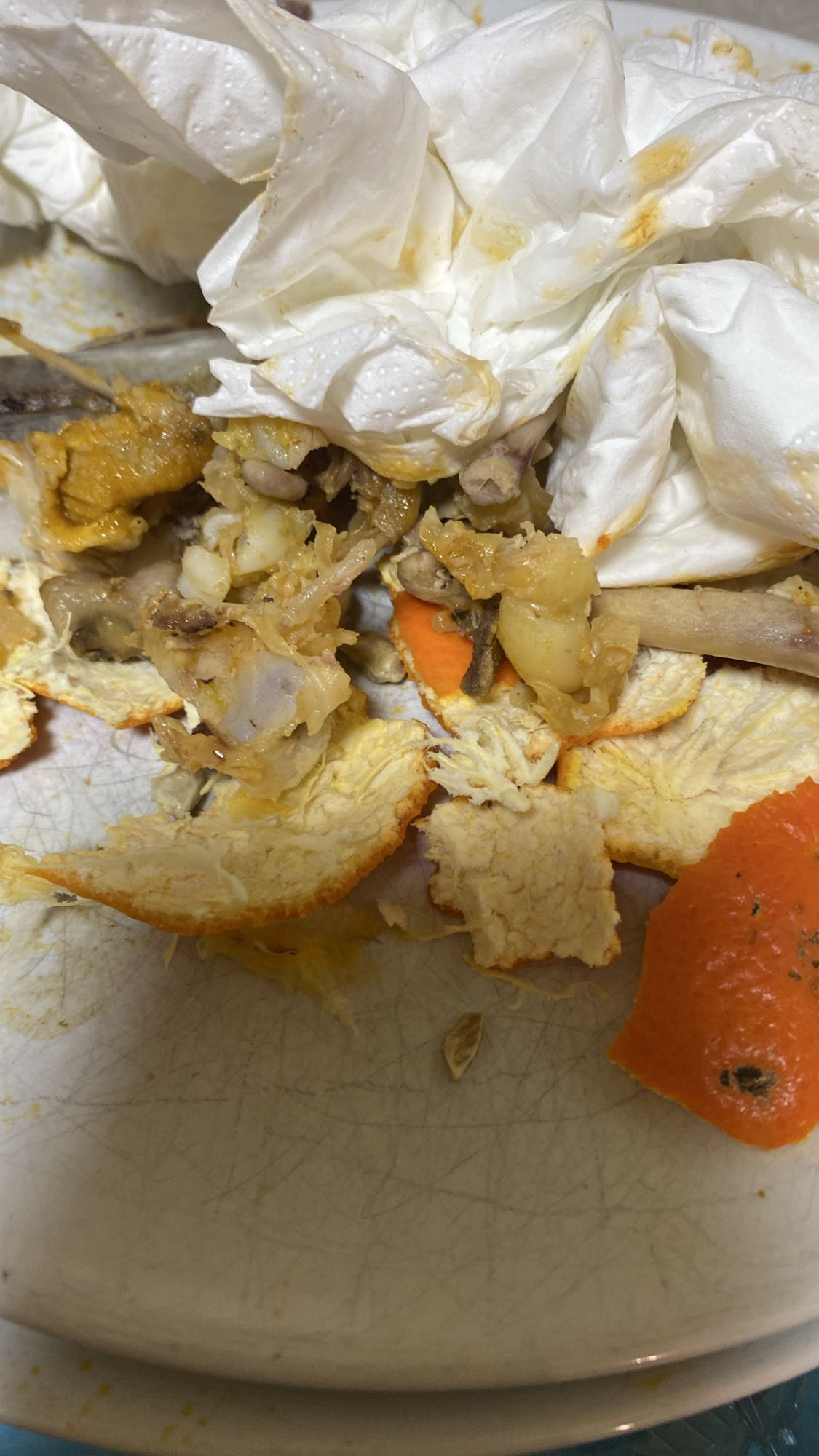restos de naranja y huesos
