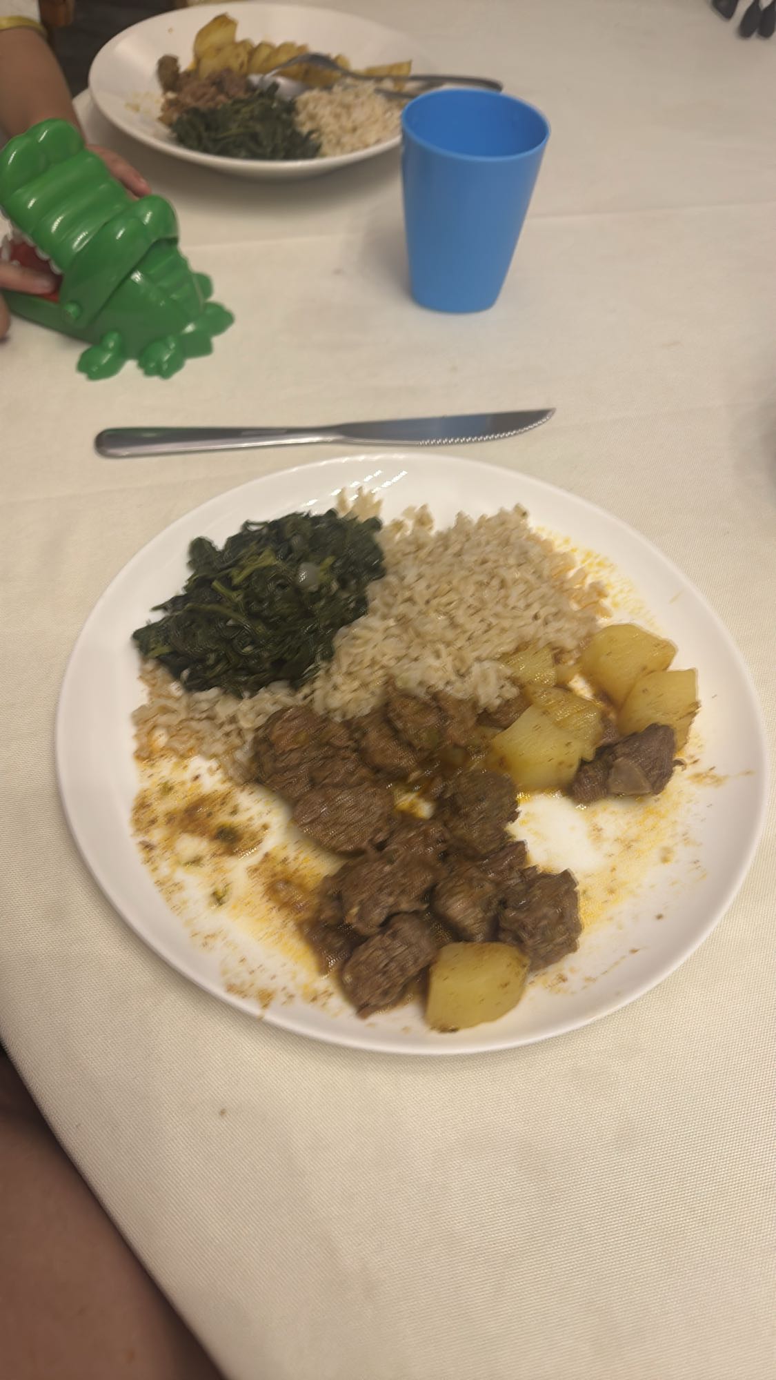 Carne, arroz, batata e couve