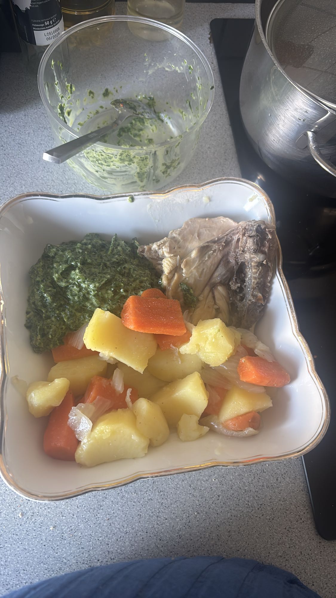 Kartoffeln mit Spinat & Fleisch