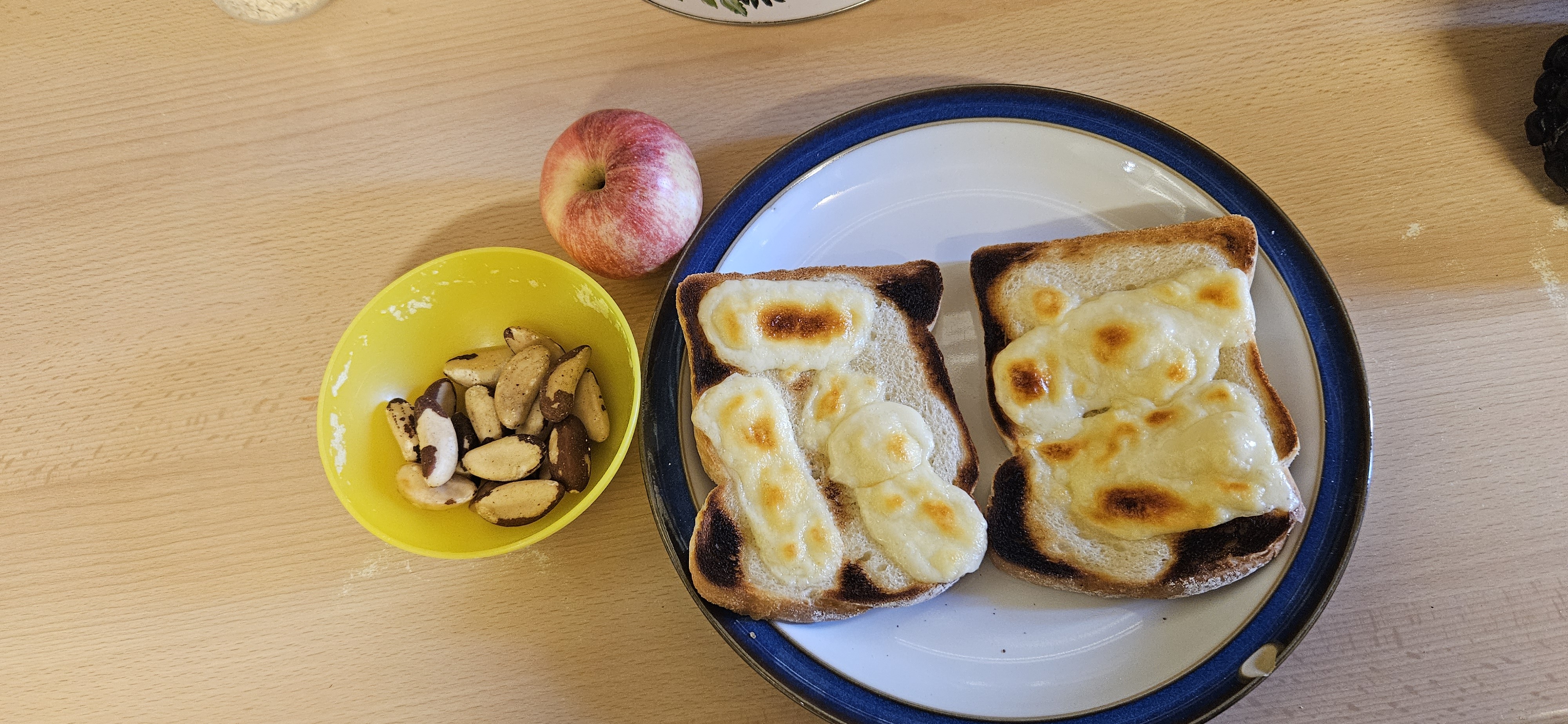 Cheese toast, apple, nuts