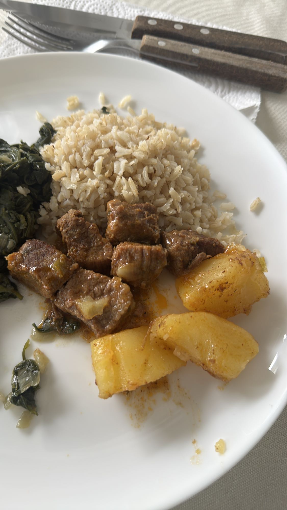 Arroz, carne e batata