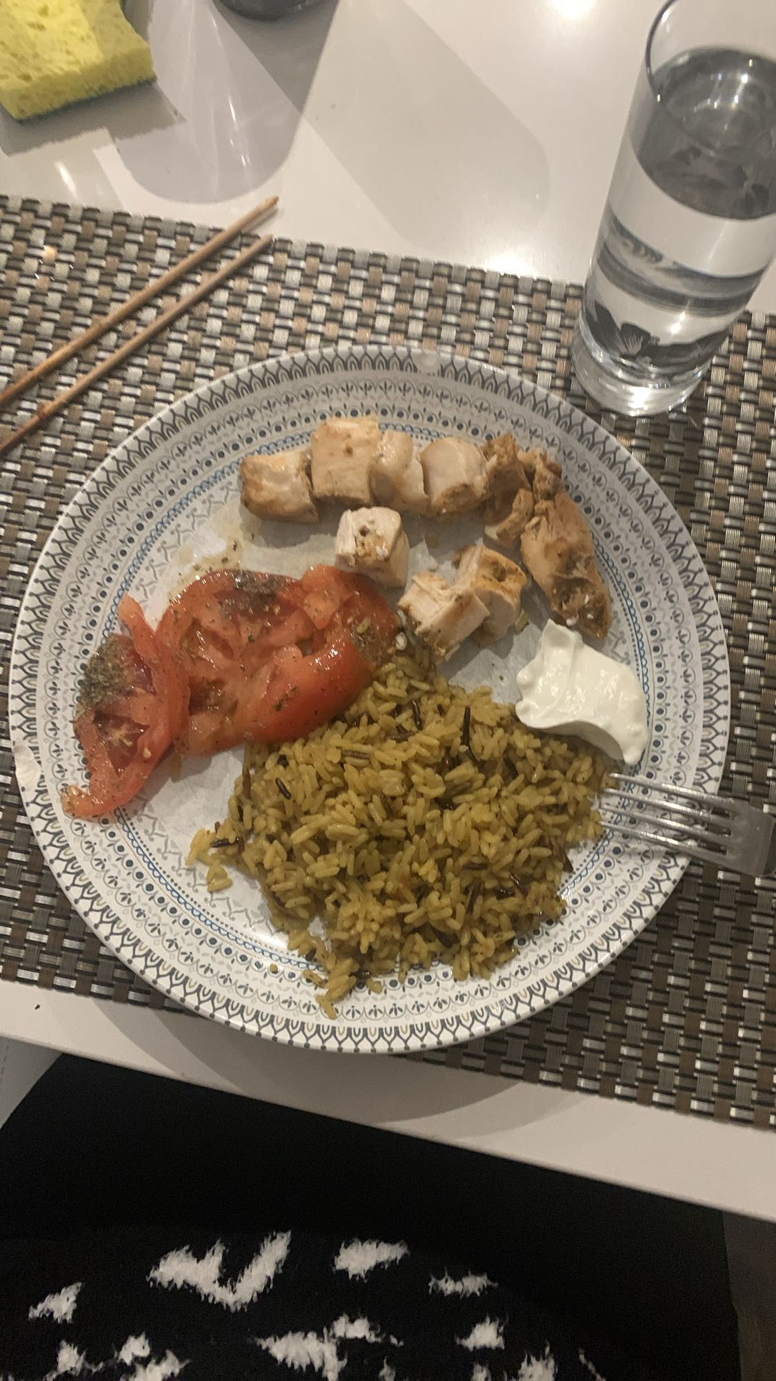 Poulet, riz et légumes