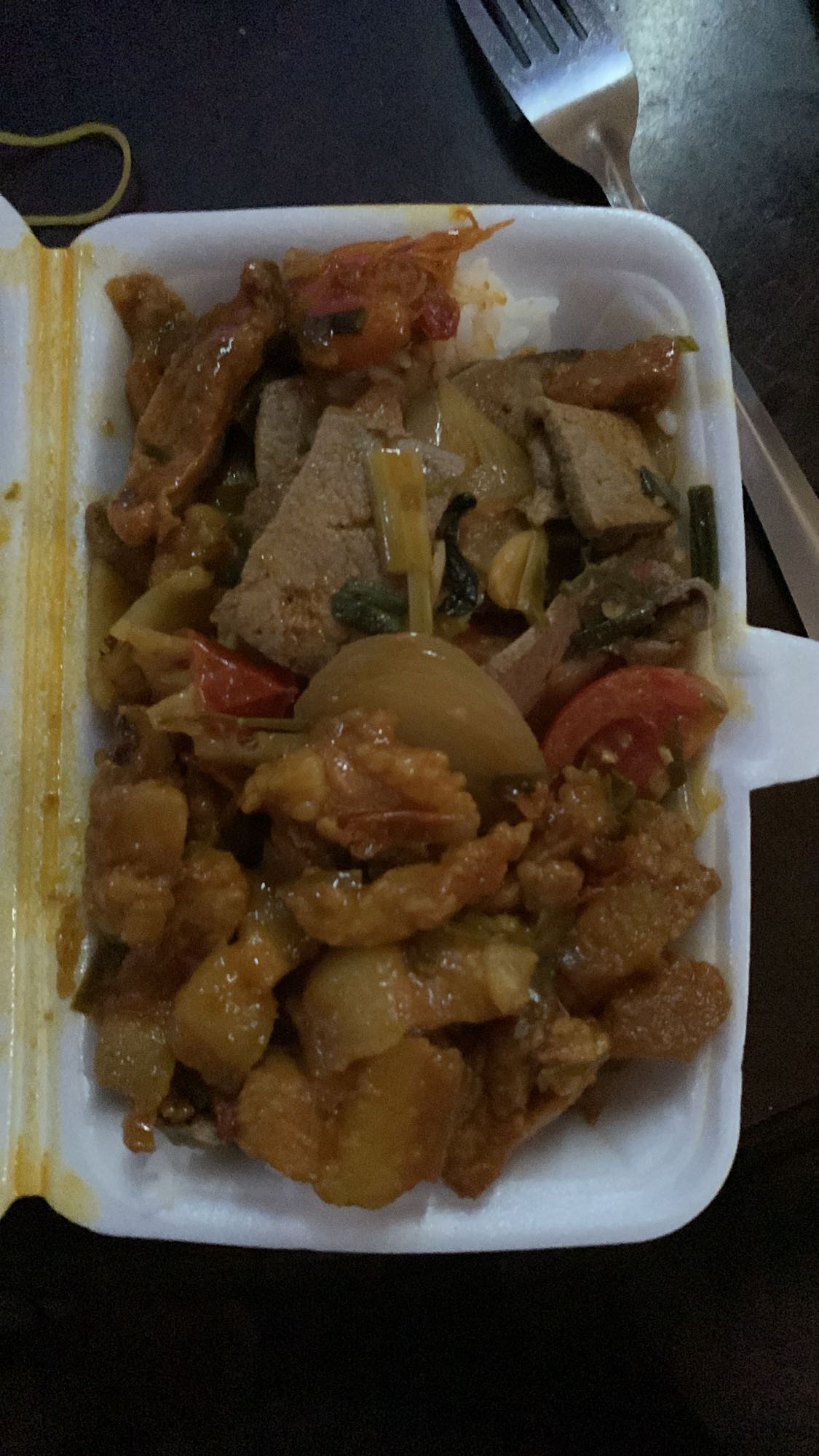 Rice with stir-fried liver & veggies