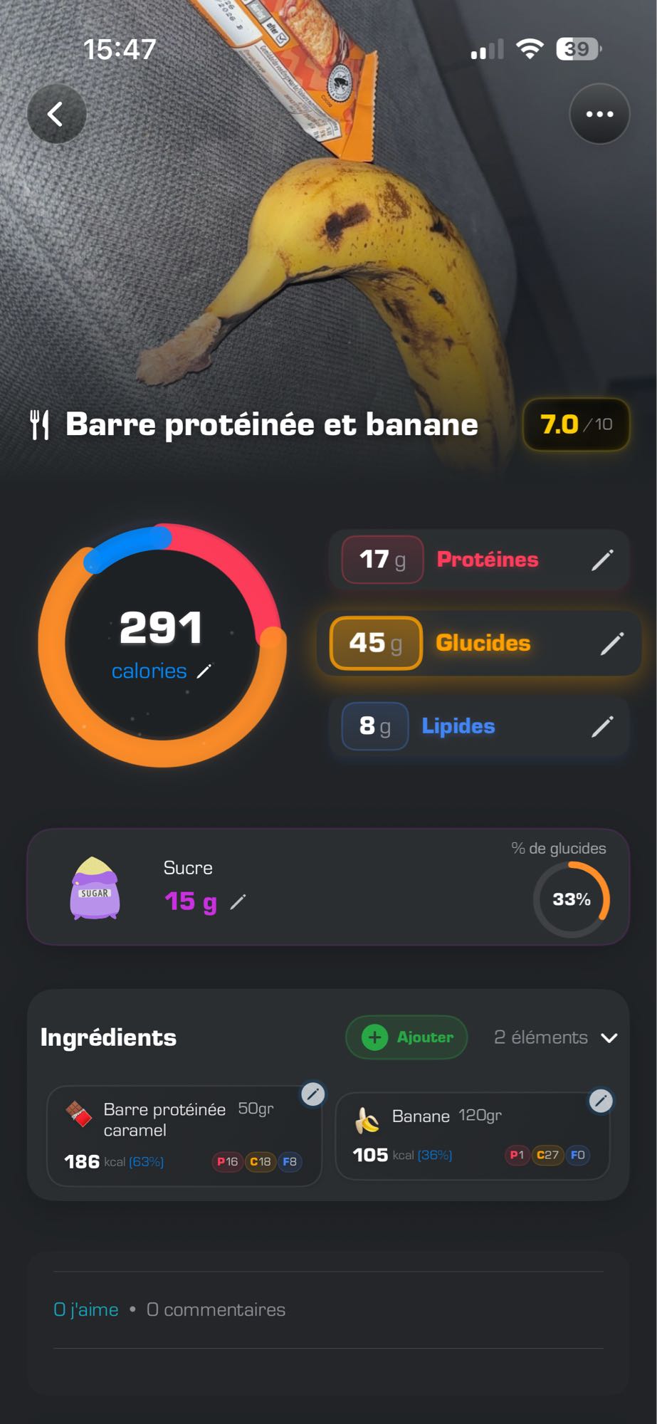 Barre protéinée et banane
