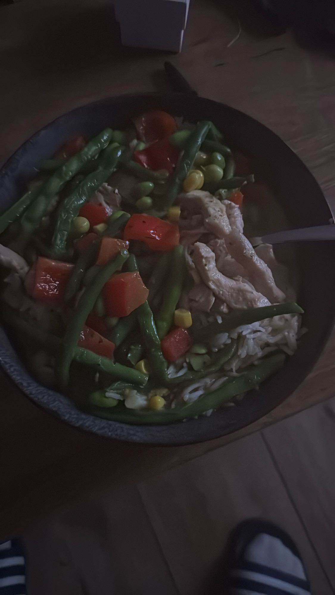 Groentemix met kip en rijst