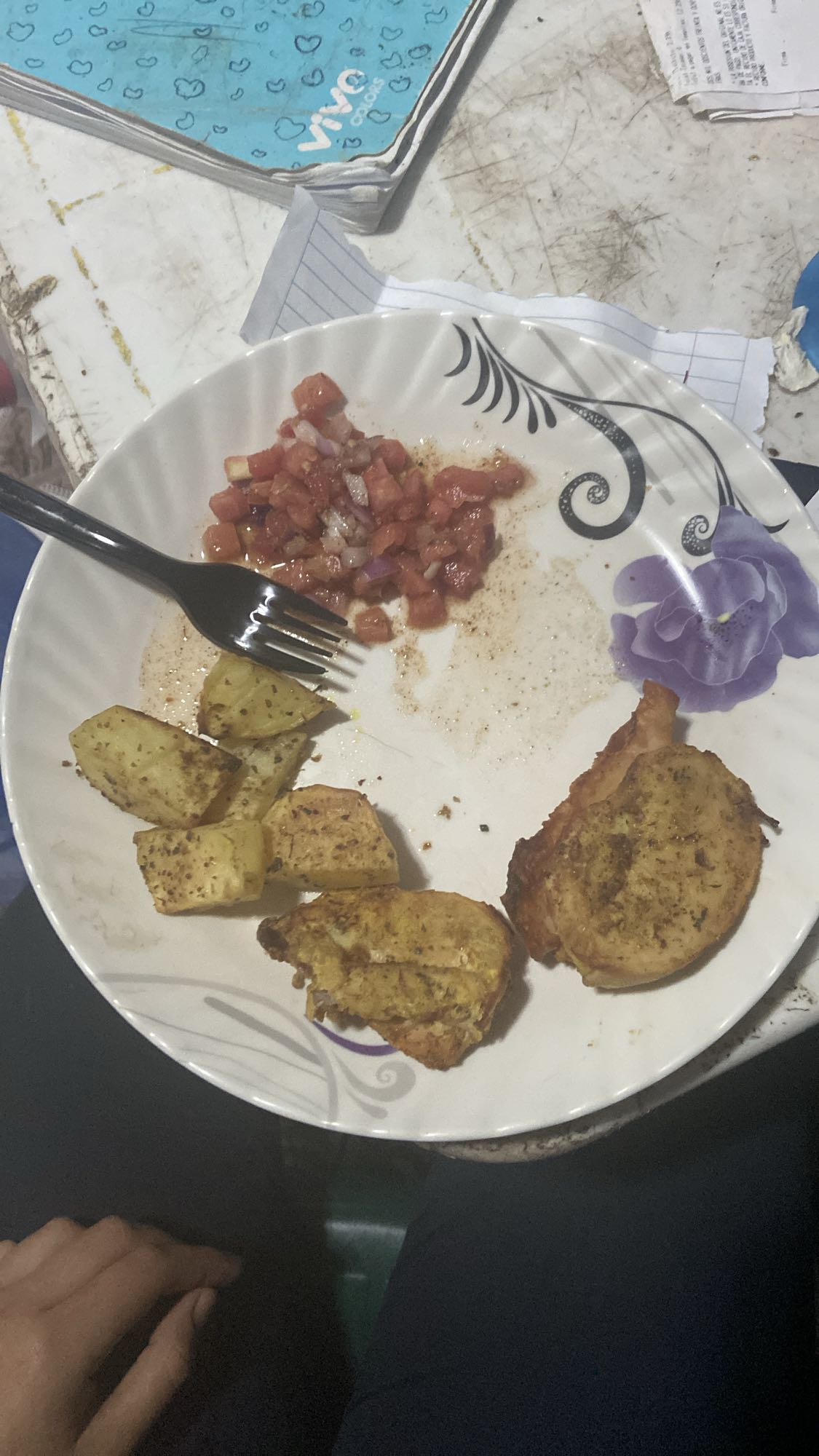Pollo, papas y pico de gallo