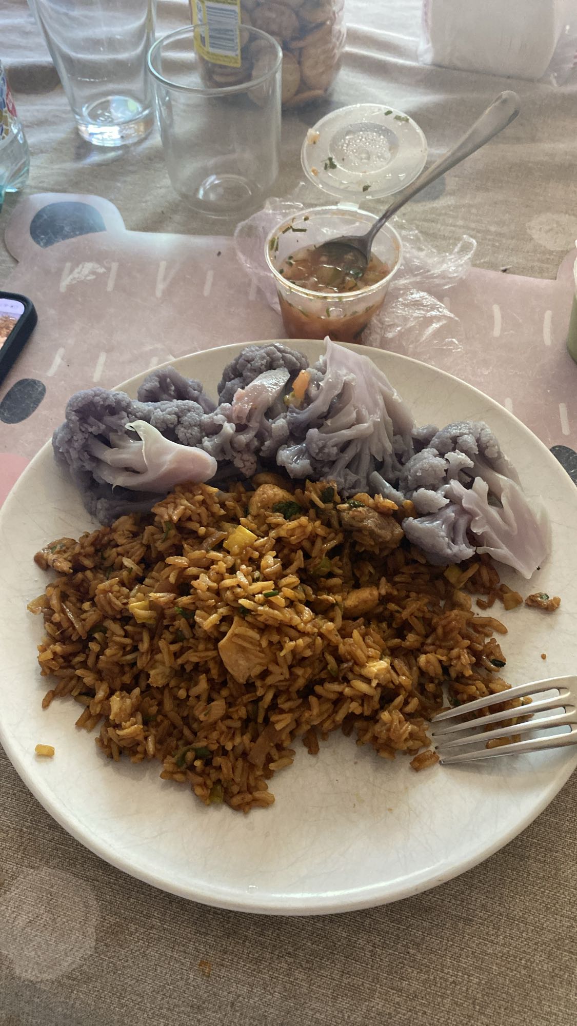 arroz frito y coliflor morada