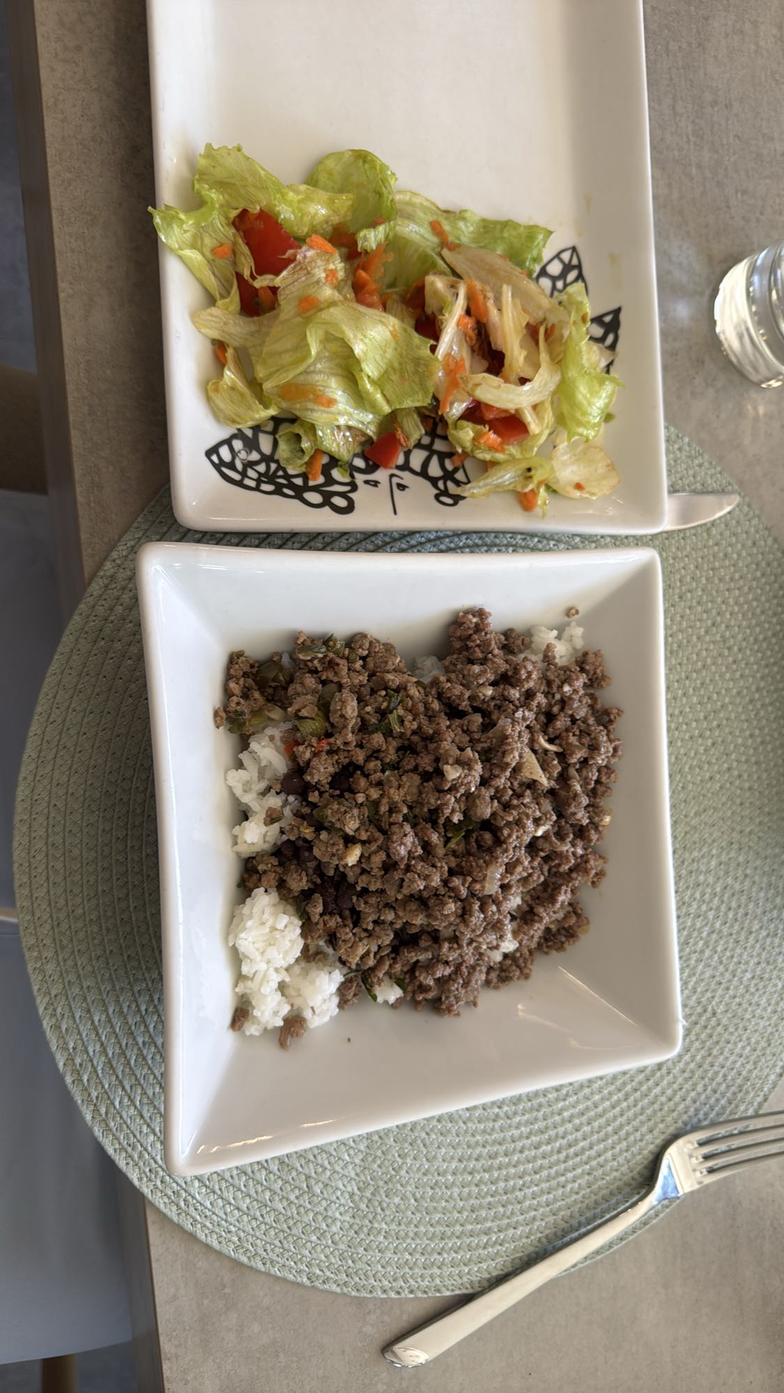 arroz con carne y ensalada