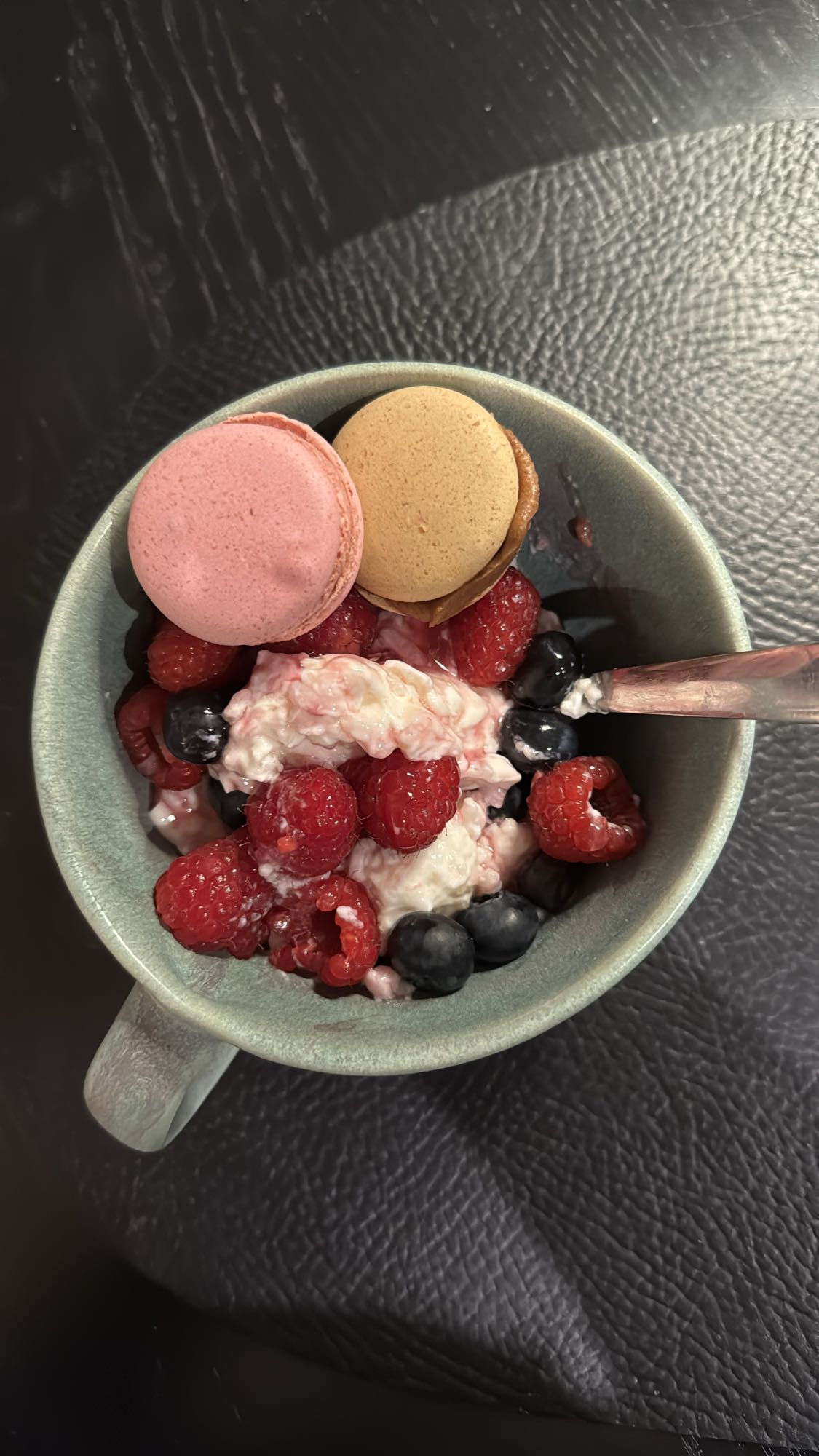 Berry Yogurt with Macarons