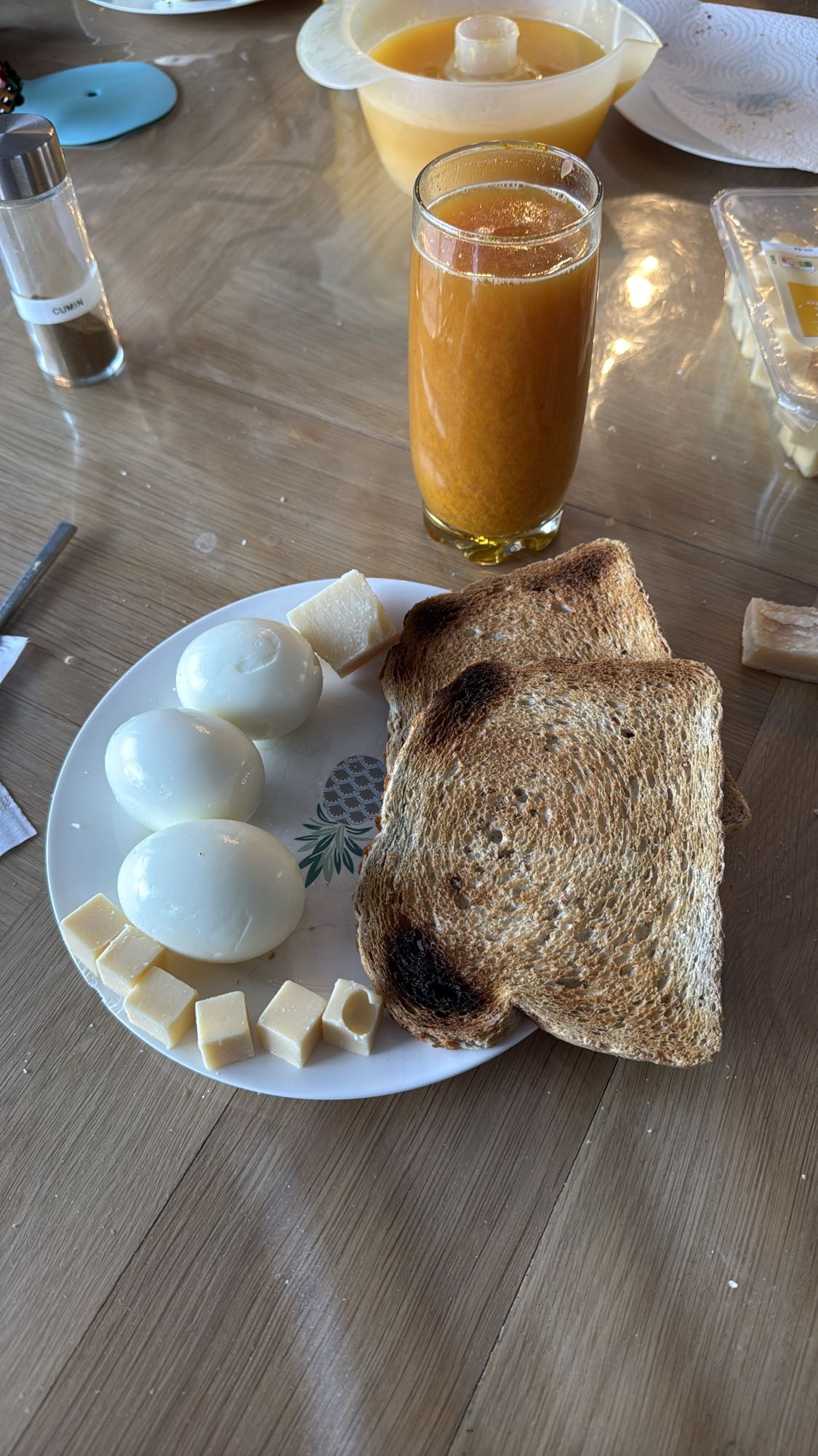 Eggs, Toast, Cheese, Juice