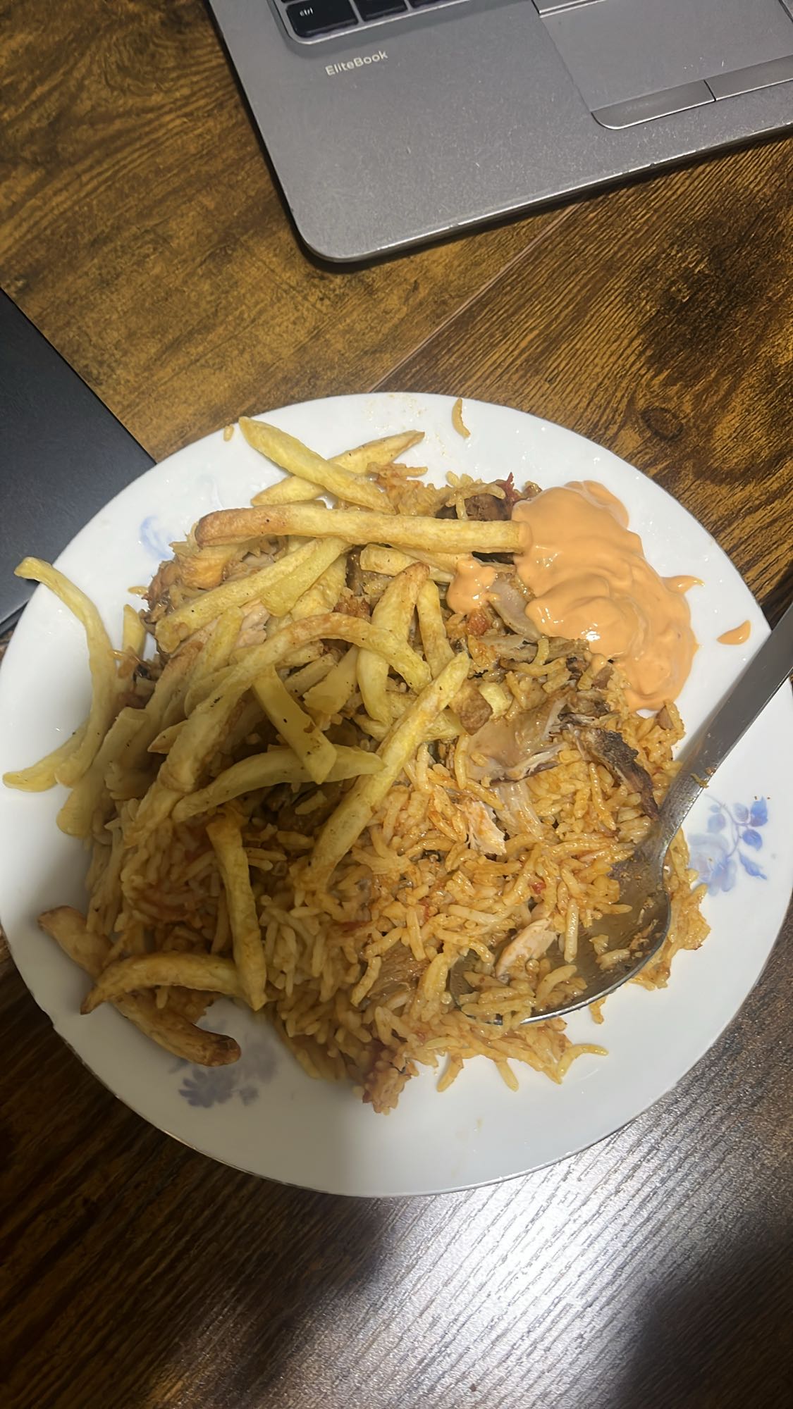 Chicken rice with fries