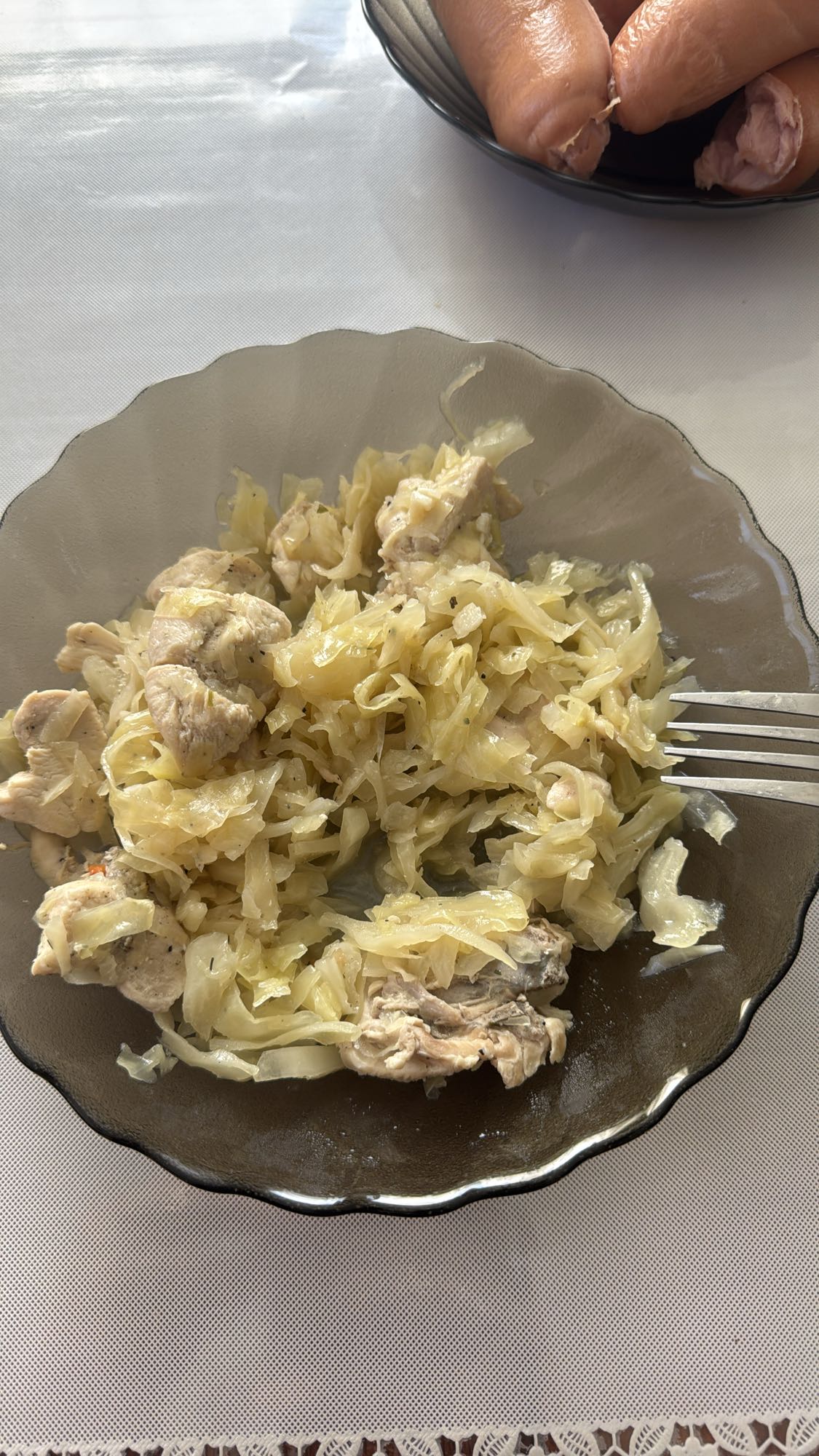 тушёная капуста с курицей