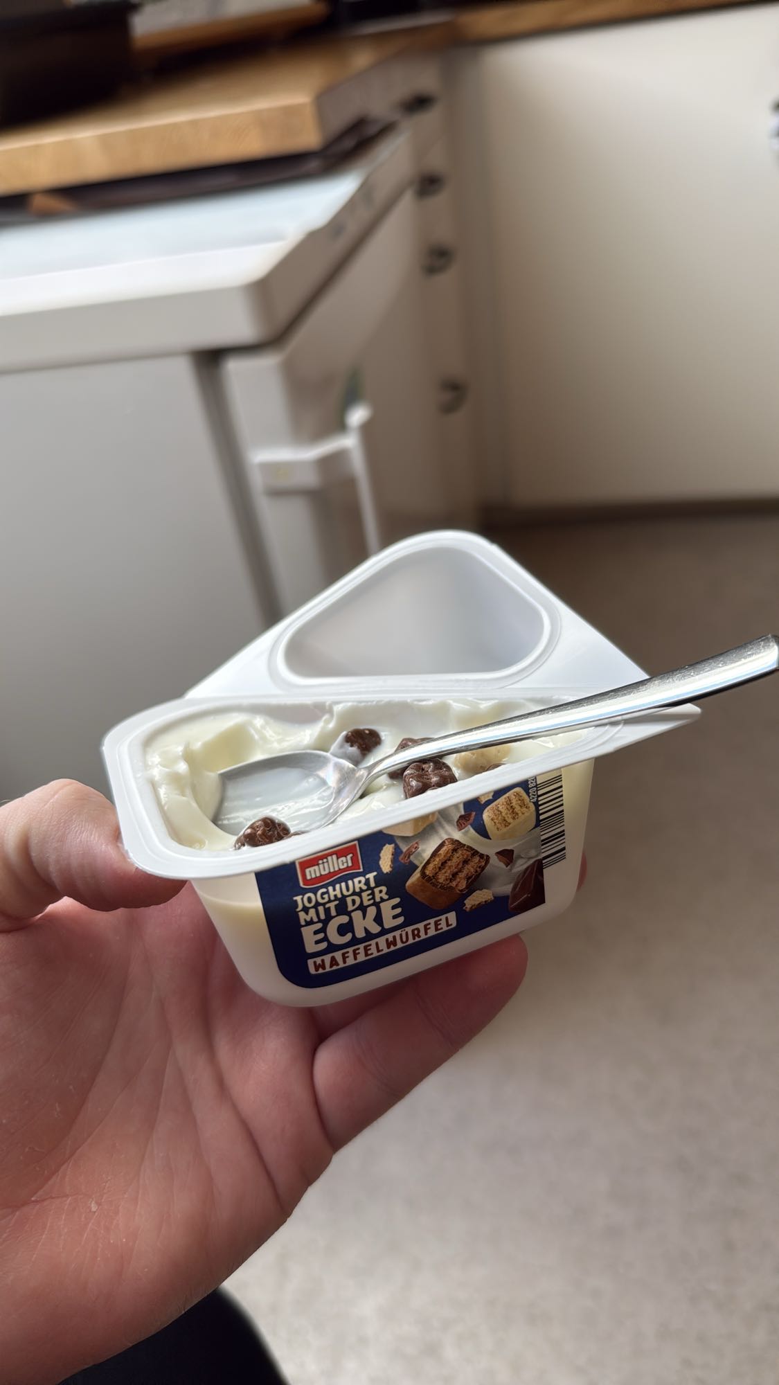 Joghurt mit Waffelwürfeln