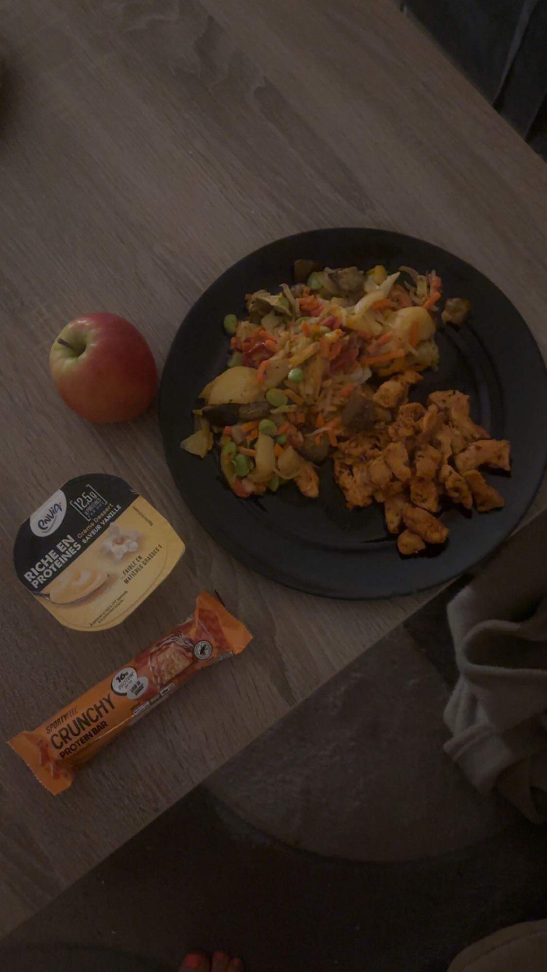 Poulet, légumes, collation