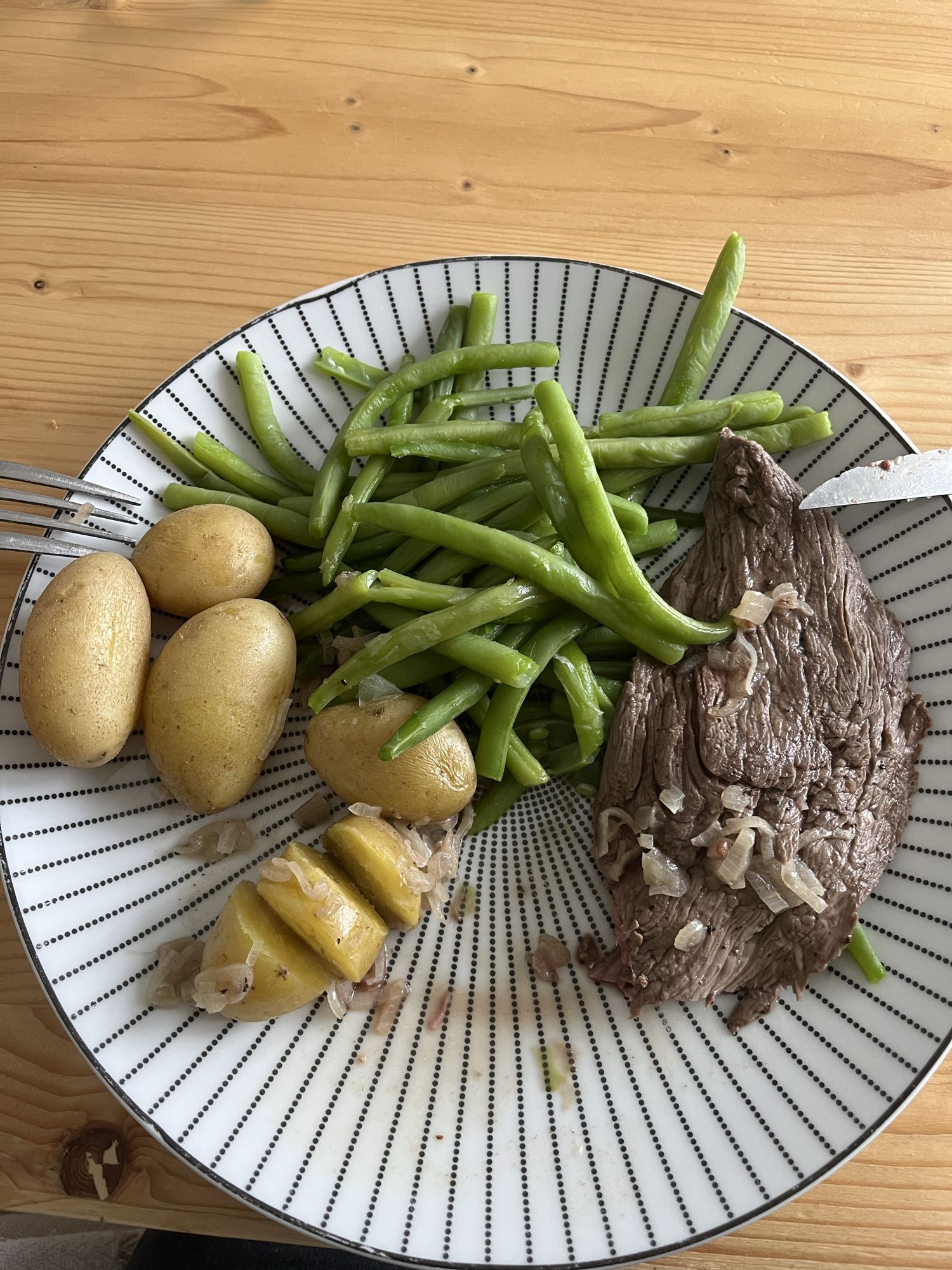 Boeuf, haricots verts, pommes de terre