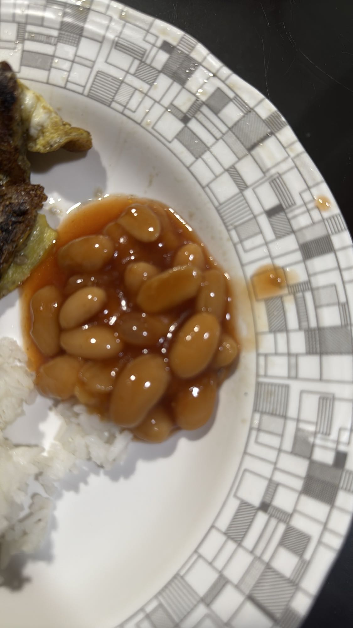 Rice, beans, fried egg