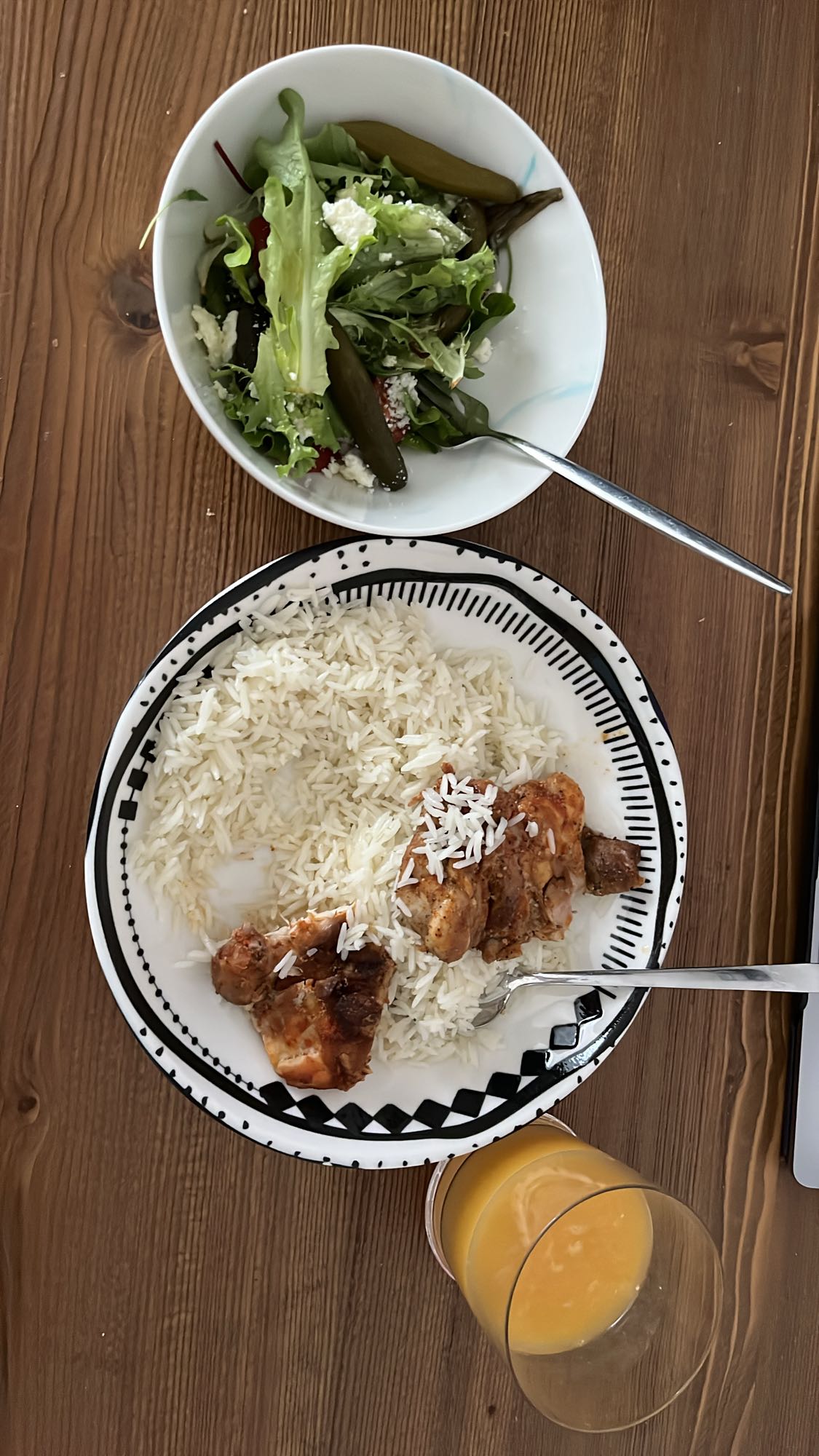 Chicken rice salad juice