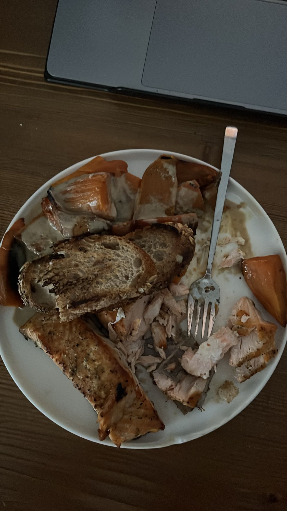 Salmon, sweet potato, bread
